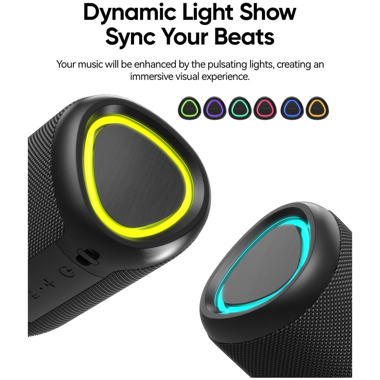 Portable Bluetooth Speaker with Lights, Powerful Crystal Clear Sound, IPX5 Waterproof, All Day Playtime, AUX&TF-Card Input, Bluetooth 5.3, TWS Paring, Small Wireless Speaker for Outdoor, Gift Ideas