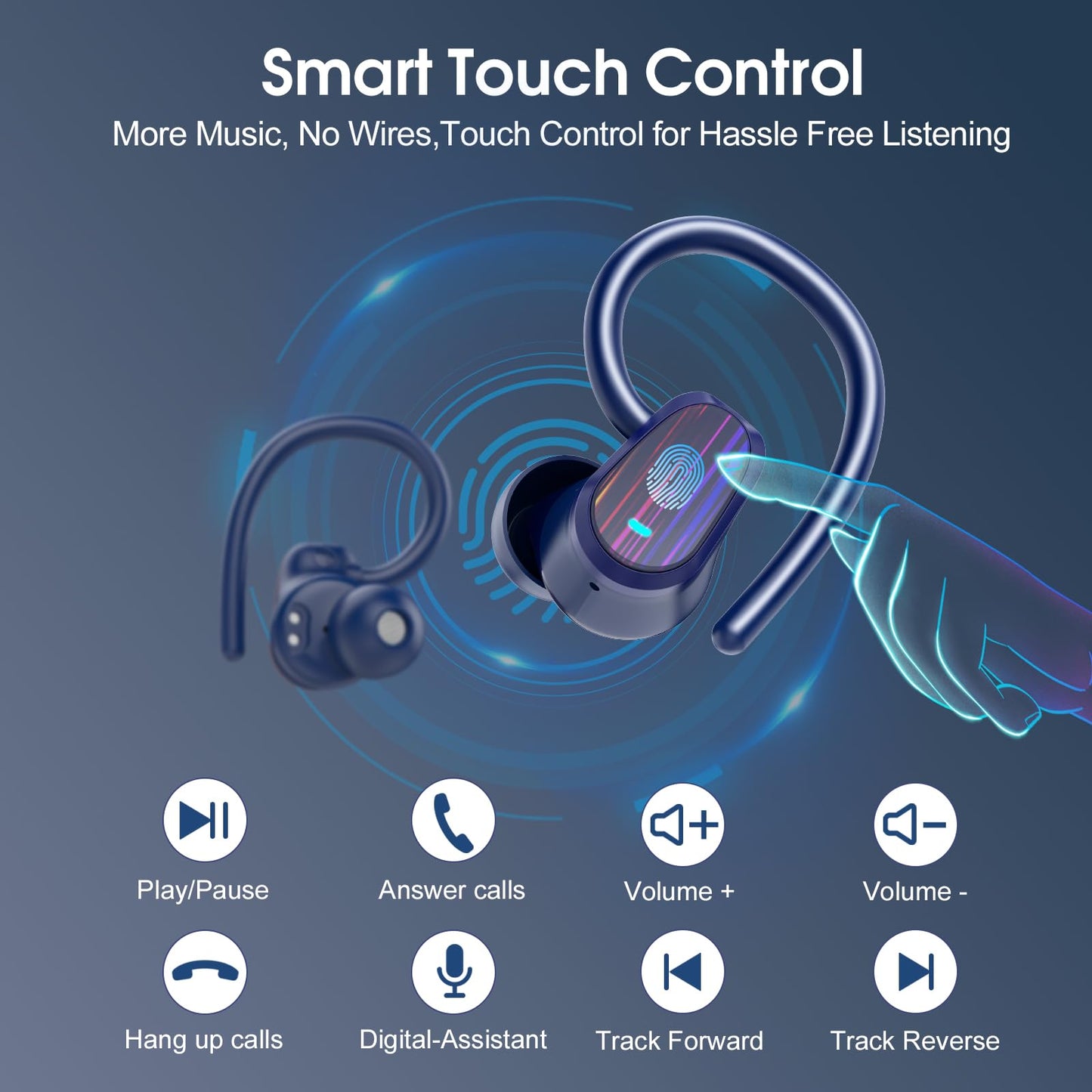 Wireless Earbuds, 50H Bluetooth 5.4 Headphones Sport, Bluetooth Earbuds with ENC Noise Canceling, HiFi Stereo Sound Wireless Earphones with Earhooks, IP7 Waterproof Ear Buds for Sports/Workout/Running