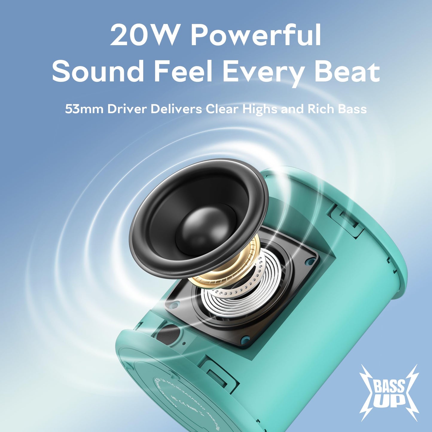 Portable Bluetooth Speaker Wireless, IPX7 Waterproof Dustproof Mini Speakers, 20W Loud Bass Stereo, 15H Playtime, BT5.3 & TWS, RGB Light, for Outdoor/Shower/Home/Party, Stocking Stuffers