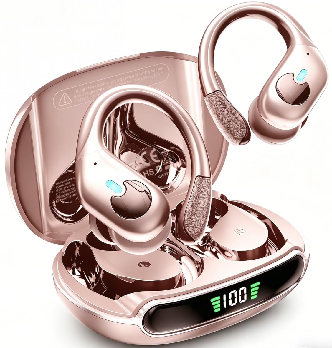 Active Noise Cancelling Ear Buds, Wireless Earbuds with Earhooks Microphone, 80hrs Playback Bluetooth Headphones Dual Battery Display Stereo Bass Earphones IPX7 Waterproof Headset for Workout/Sports