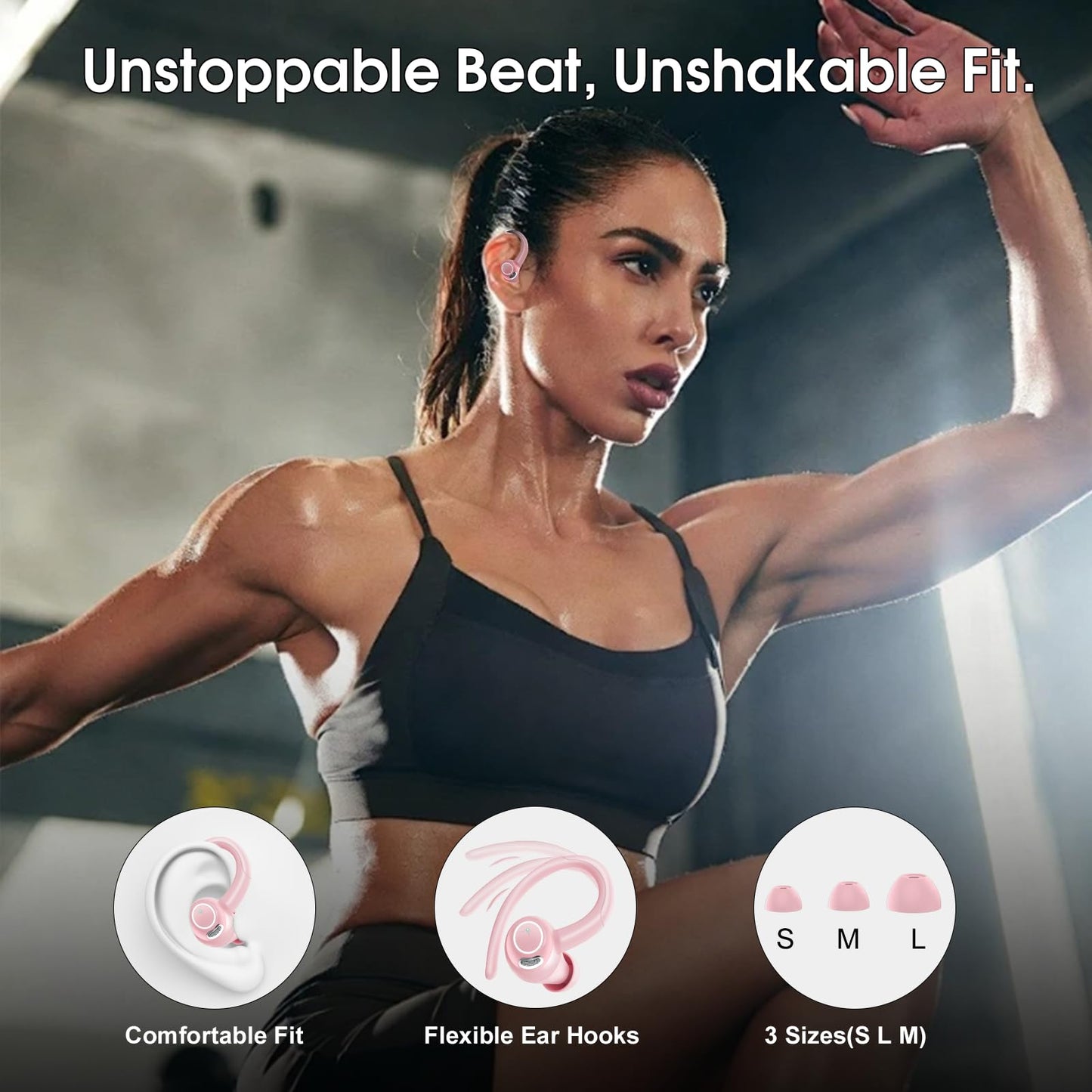 2026 Wireless Earbuds Bluetooth 5.3 Headphones Sports, 48H Earphones with ENC Mic, Stereo Deep Bass Bluetooth Earbuds with Secure Earhook, LED Display, IPX7 Waterproof Ear Buds for Running/Gym/Workout