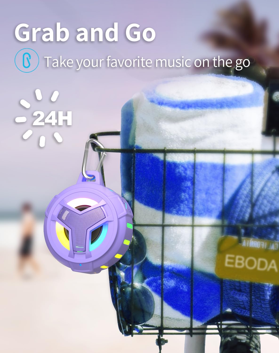 EBODA Bluetooth Shower Speaker, Portable Bluetooth Speakers, IP67 Waterproof Outdoor Speaker Wireless with LED Light, Floating, 2000mAh, True Wireless Stereo for Pool, Kayak, Bike, Golf, Gifts -Black