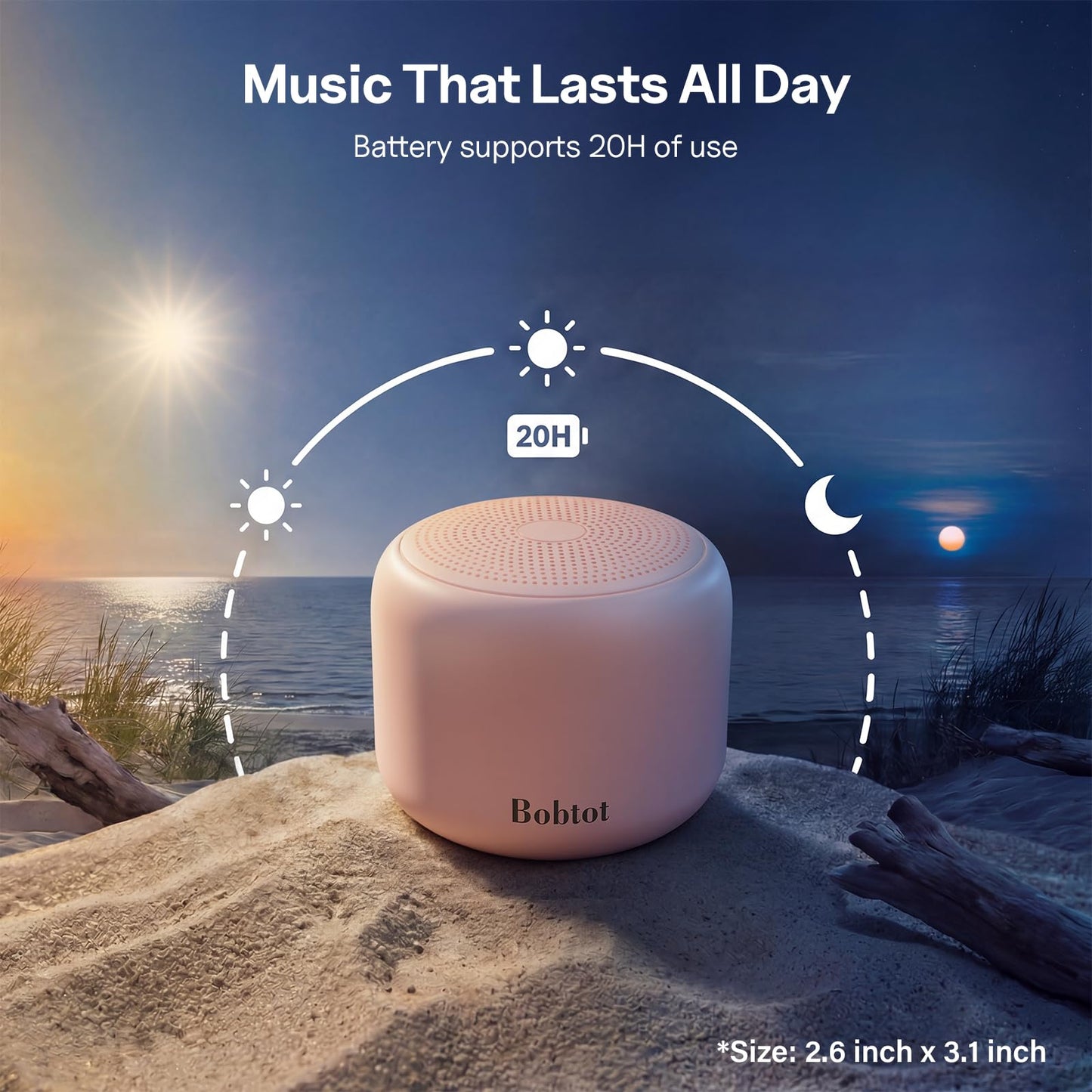 Bobtot Portable Bluetooth Speakers with Strap Easy to Carry, Wireless IPX5 Waterproof Mini Speaker with Loud Stereo Sound, 20 Hours Playtime, Rechargeable Battery, Built-in Microphone (Pink)