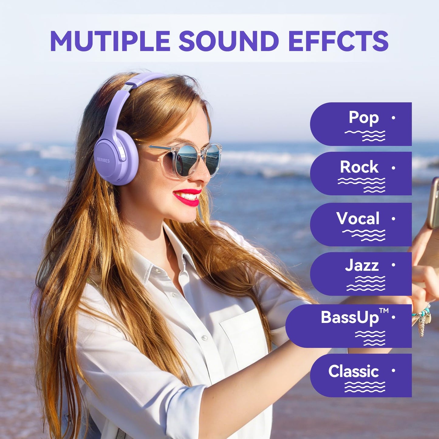 BERIBES Bluetooth Headphones Over Ear,65H Playtime and 6 EQ Modes Wireless Headphones with Microphone,Immersive Bass,HiFi Stereo,Foldable Lightweight Headset with Built-in HD Mic for Cellphone/PC/Ect.