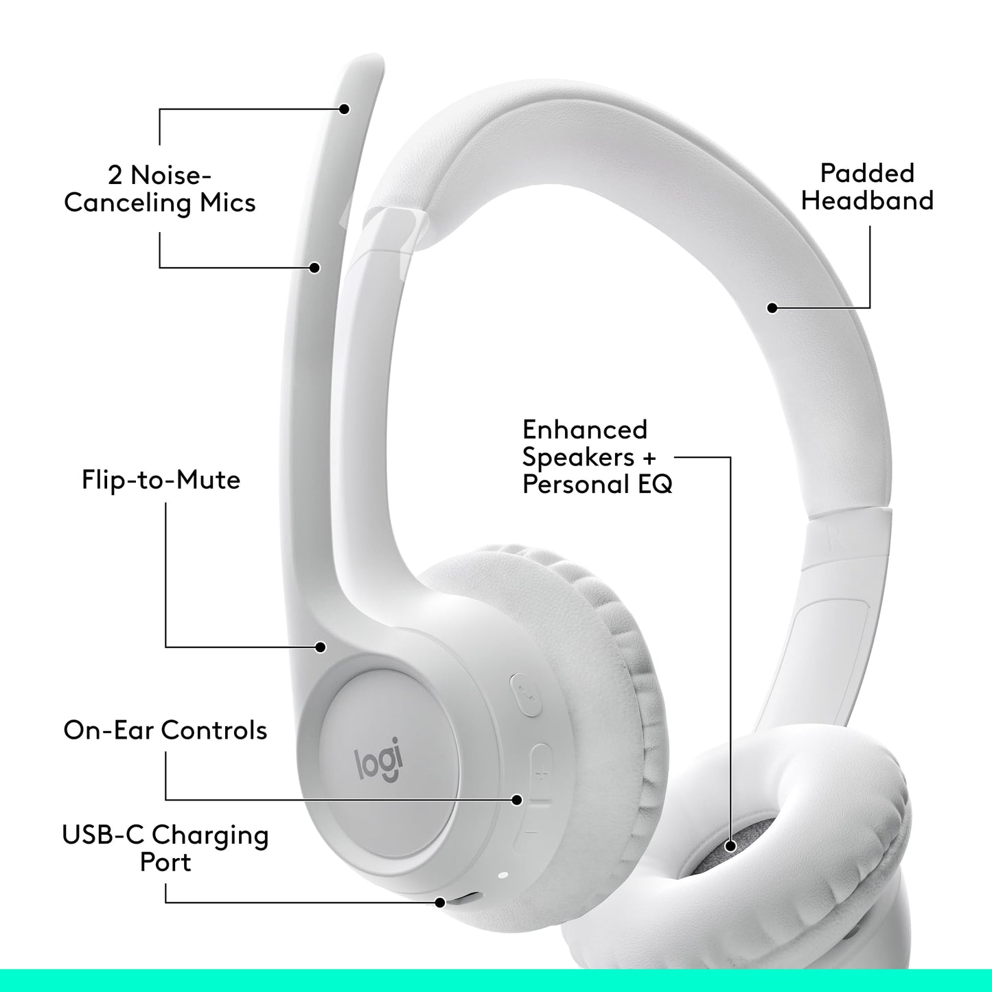 Logitech H390 Wired Headset for PC/Laptop, Stereo Headphones with Noise Cancelling Microphone, USB-A, in-Line Controls, Works with Chromebook - Rose, 1 Pack