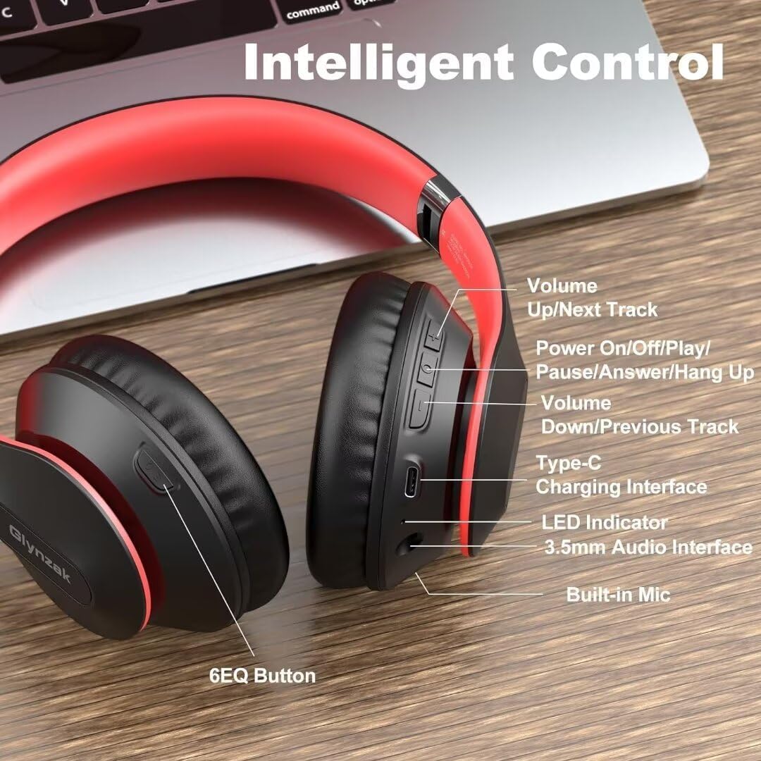 Wireless Bluetooth Headphones Over Ear 65H Playtime HiFi Stereo Headset with Microphone and 6EQ Modes Foldable Bluetooth V6.0 Headphones for Desktop Computer Laptop Rose Gold