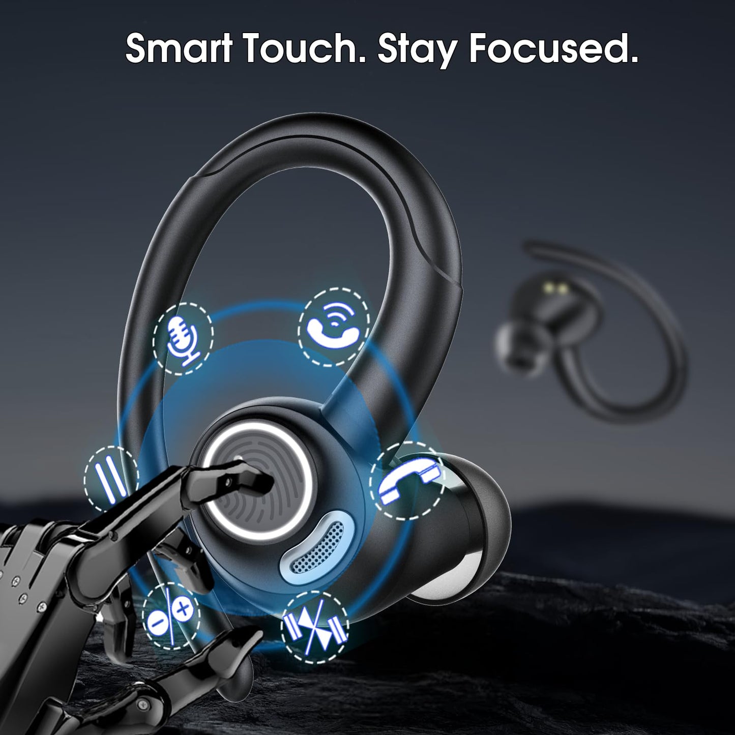 2026 Wireless Earbuds Bluetooth 5.3 Headphones Sports, 48H Earphones with ENC Mic, Stereo Deep Bass Bluetooth Earbuds with Secure Earhook, LED Display, IPX7 Waterproof Ear Buds for Running/Gym/Workout