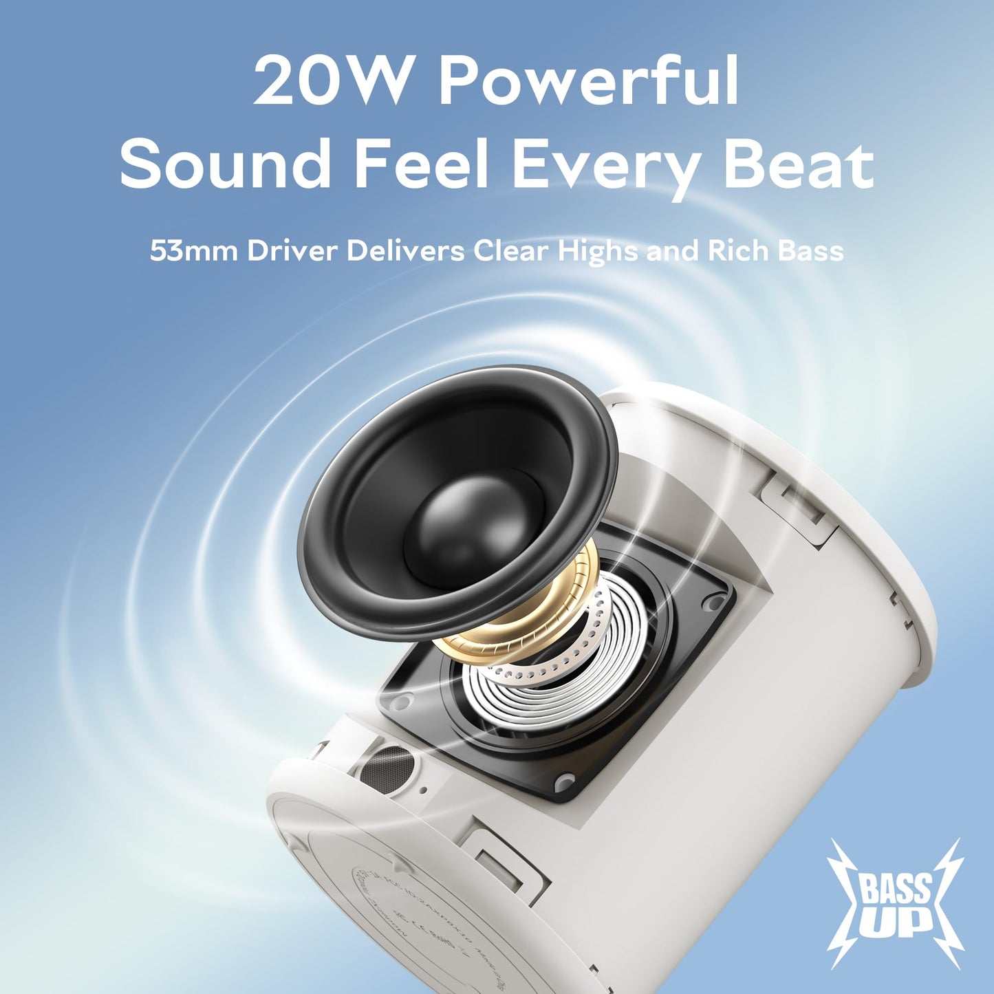 Portable Bluetooth Speaker Wireless, IPX7 Waterproof Dustproof Mini Speakers, 20W Loud Bass Stereo, 15H Playtime, BT5.3 & TWS, RGB Light, for Outdoor/Shower/Home/Party, Stocking Stuffers