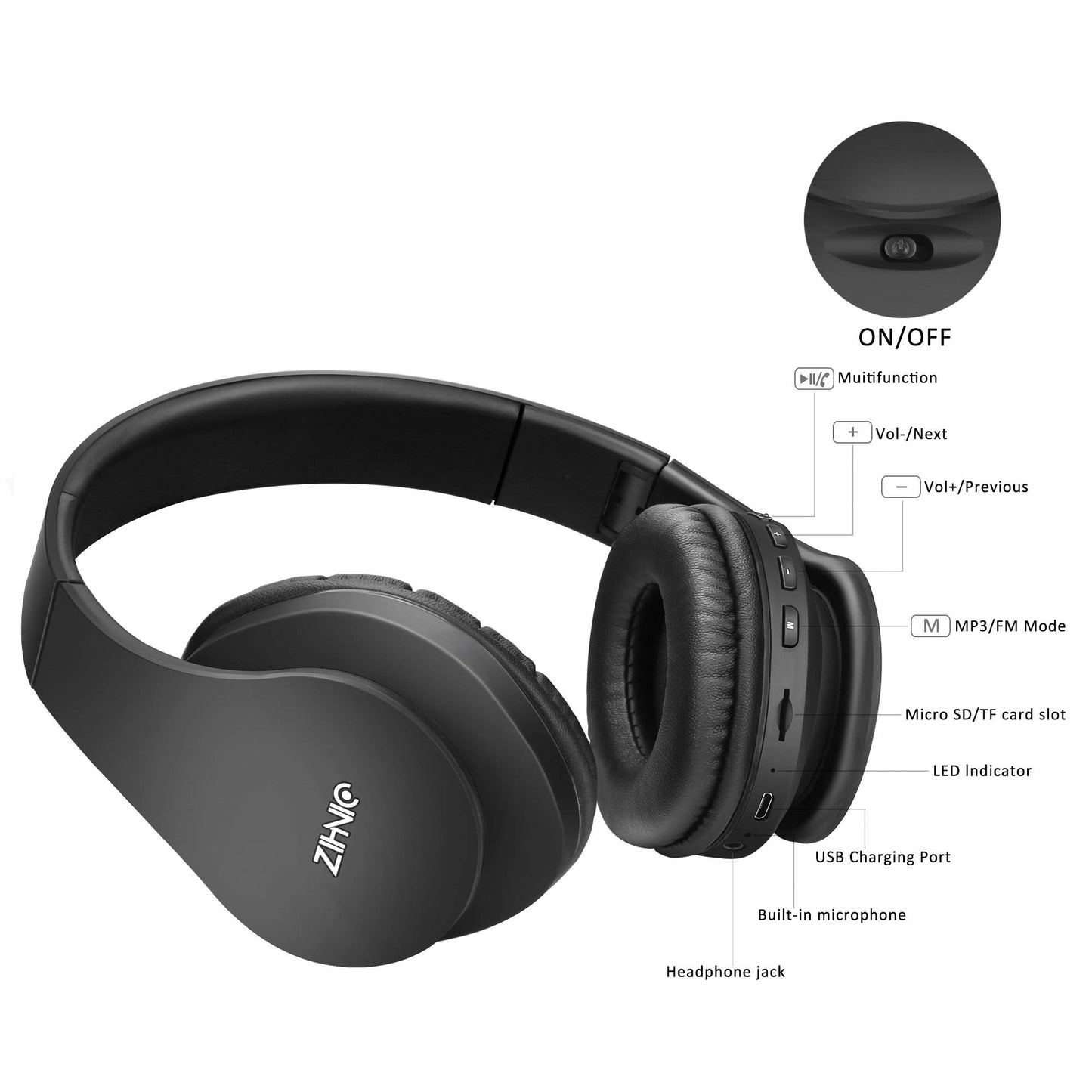 zihnic Bluetooth Headphones Over Ear, Foldable Wireless and Wired Stereo Headset Micro SD/TF, FM for iPhone/Samsung/iPad/PC/TV,Soft Earmuffs &Light Weight for Prolonged Wearing (Gold)