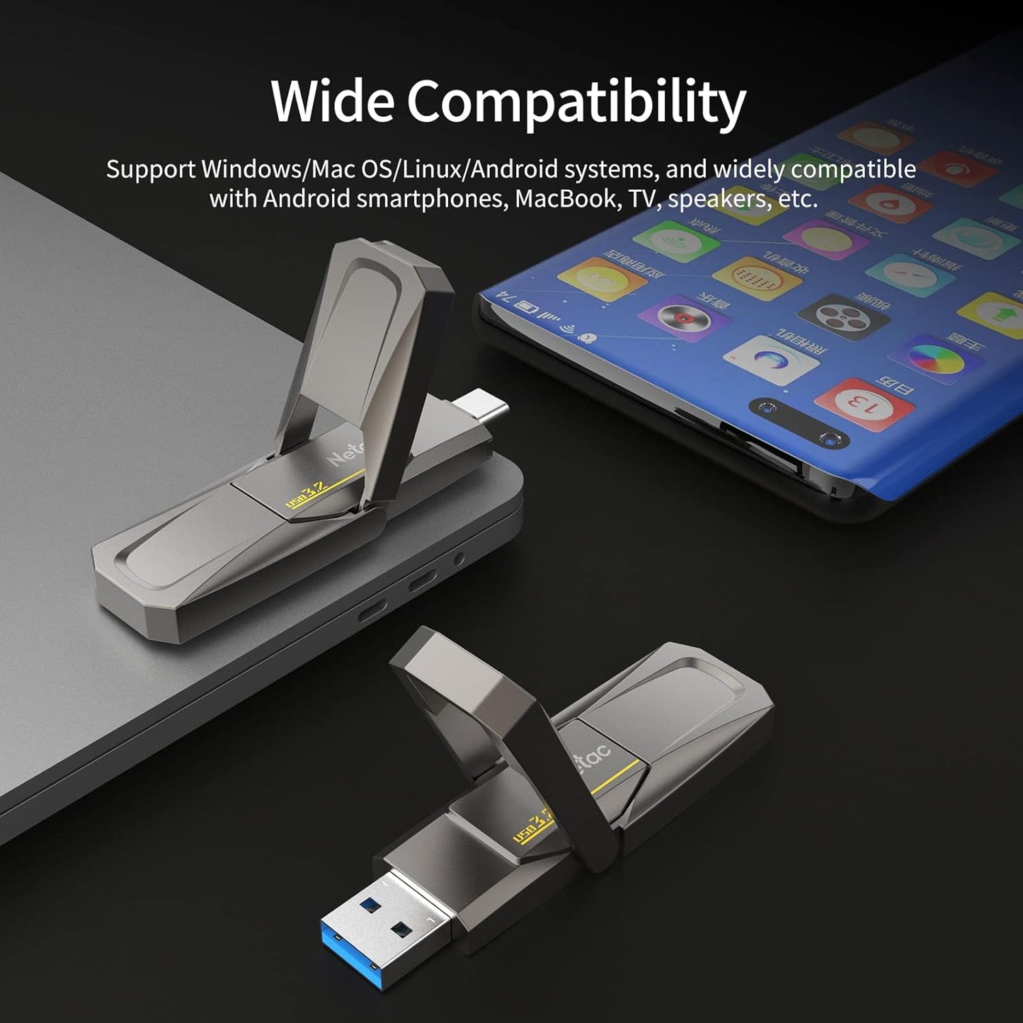 Netac 256GB Portable External USB Solid State Drive Type-c and USB 3.2 Dual Interface, up to 400MB/s for Data Storage, Expansion of Storage for Photos/Videos/Music/Files, US5