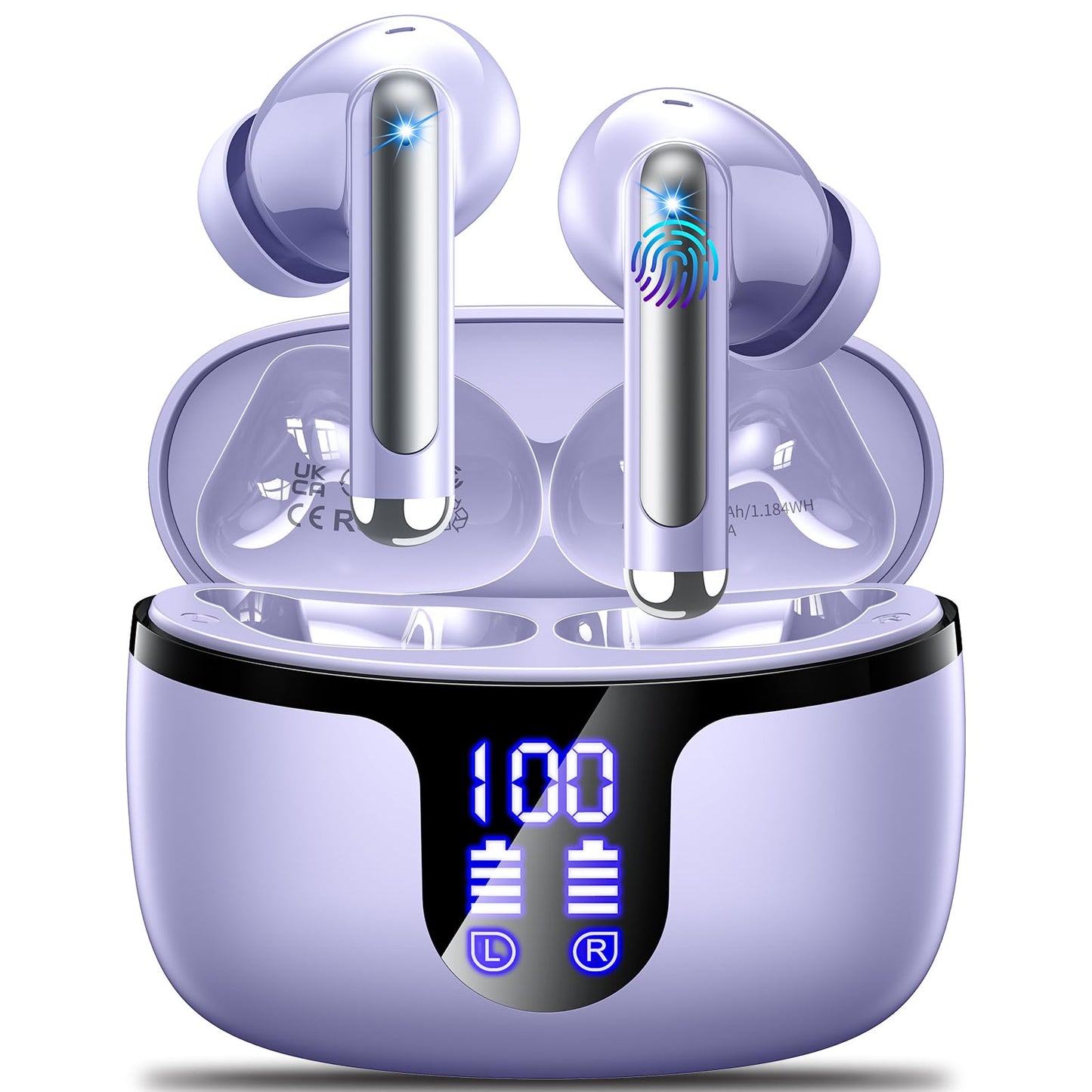 Wireless Earbuds, Bluetooth 5.4 Headphones, 50H Playback Deep Bass Stereo Ear Buds with LED Power Display Charging Case, IPX7 Waterproof in-Ear Earbuds for Smart Phone Laptop Computer Sports Black