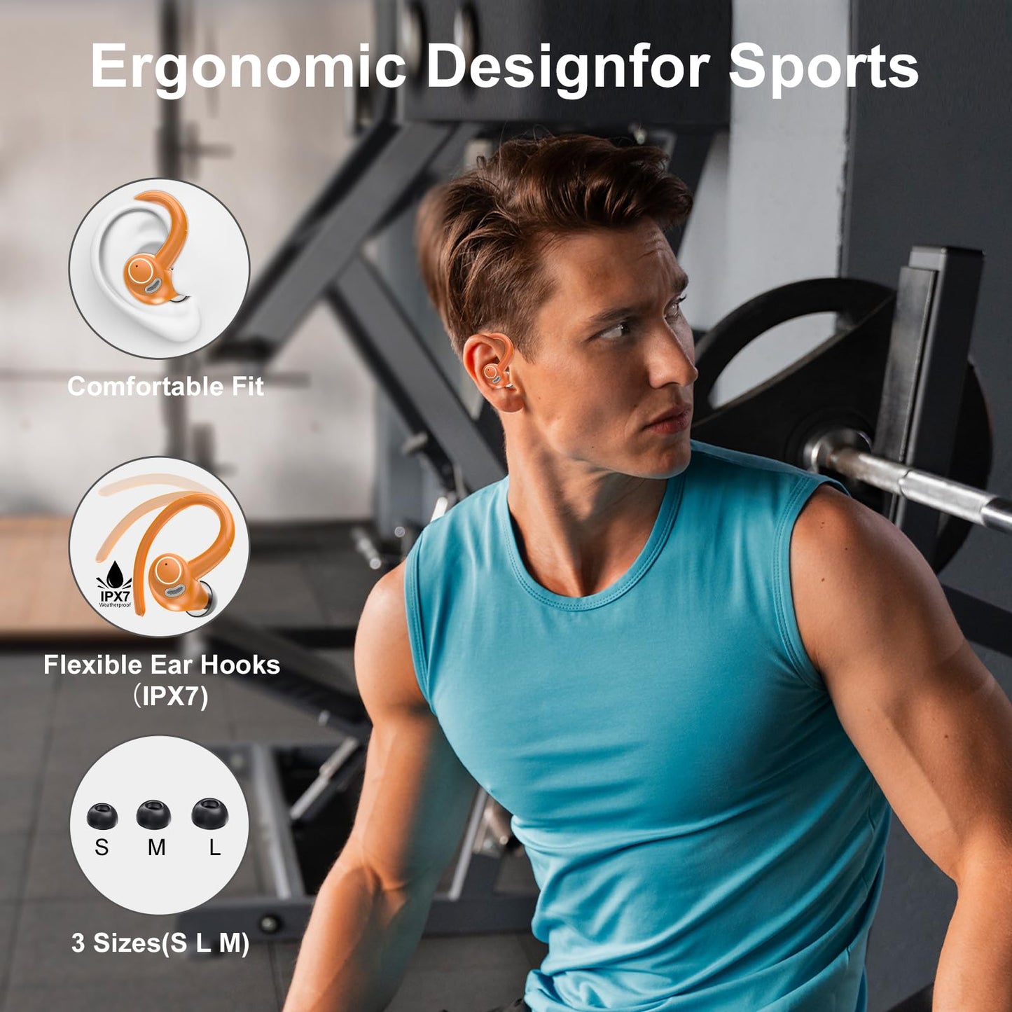 2026 Wireless Earbuds Bluetooth 5.3 Headphones Sports, 48H Earphones with ENC Mic, Stereo Deep Bass Bluetooth Earbuds with Secure Earhook, LED Display, IPX7 Waterproof Ear Buds for Running/Gym/Workout