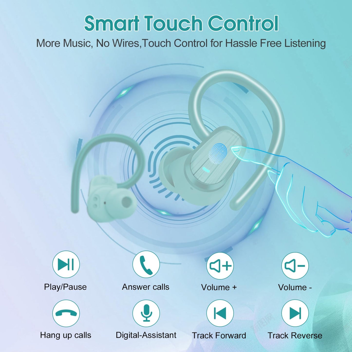 Wireless Earbuds, 50H Bluetooth 5.4 Headphones Sport, Bluetooth Earbuds with ENC Noise Canceling, HiFi Stereo Sound Wireless Earphones with Earhooks, IP7 Waterproof Ear Buds for Sports/Workout/Running