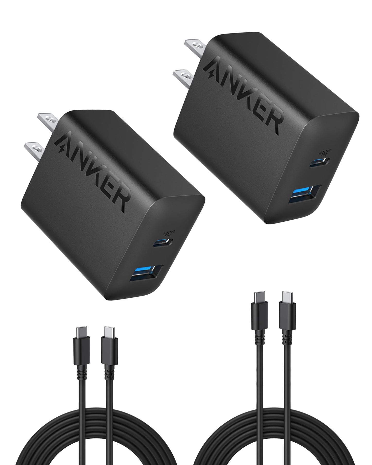 Anker iPhone 17/16 Charger, 2-Pack 20W Fast USB C Charger Block, for iPhone 17/16/16 Pro Max/15 Series/iPad Pro and More (2 Pack & 2 Cable)(Black)