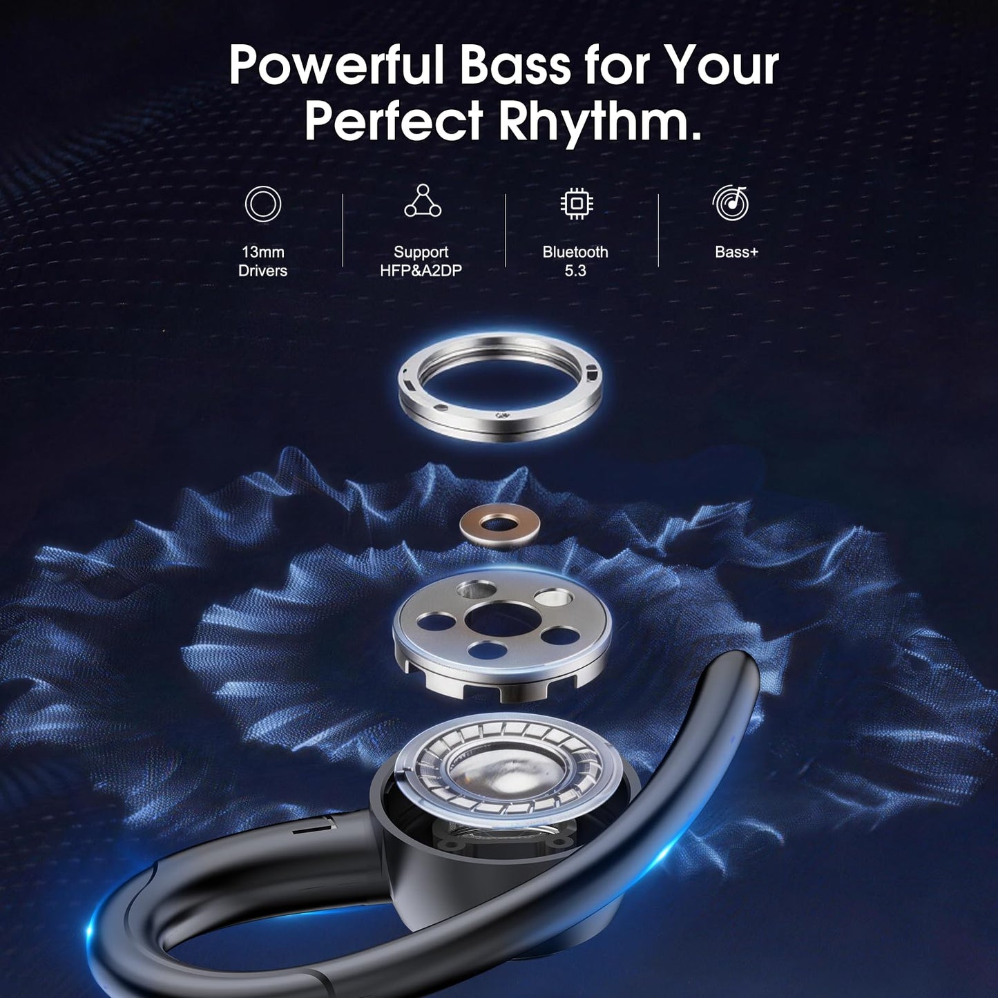 2026 Wireless Earbuds Bluetooth 5.3 Headphones Sports, 48H Earphones with ENC Mic, Stereo Deep Bass Bluetooth Earbuds with Secure Earhook, LED Display, IPX7 Waterproof Ear Buds for Running/Gym/Workout