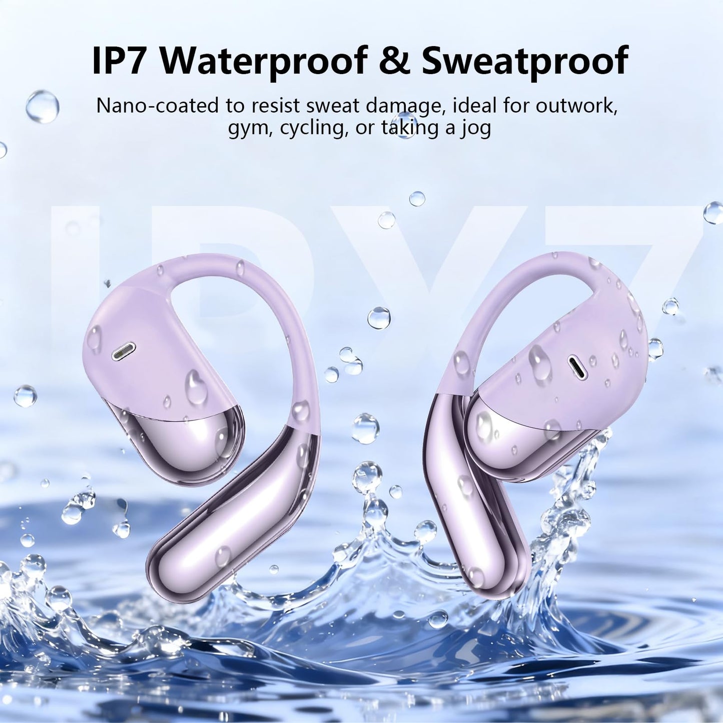 Open Ear Wireless Earbuds, Sports Bluetooth Headphones with Real Time Translation, 80Hrs Playtime with LED Power Display, Noise Canceling Headset, IPX7 Waterproof Earphones for Workout/Running