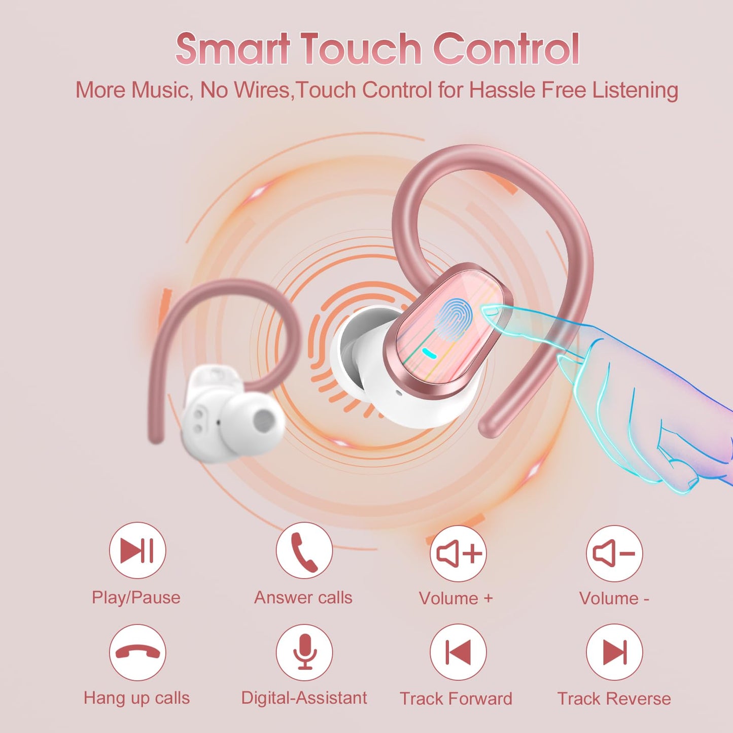 Wireless Earbuds, 50H Bluetooth 5.4 Headphones Sport, Bluetooth Earbuds with ENC Noise Canceling, HiFi Stereo Sound Wireless Earphones with Earhooks, IP7 Waterproof Ear Buds for Sports/Workout/Running
