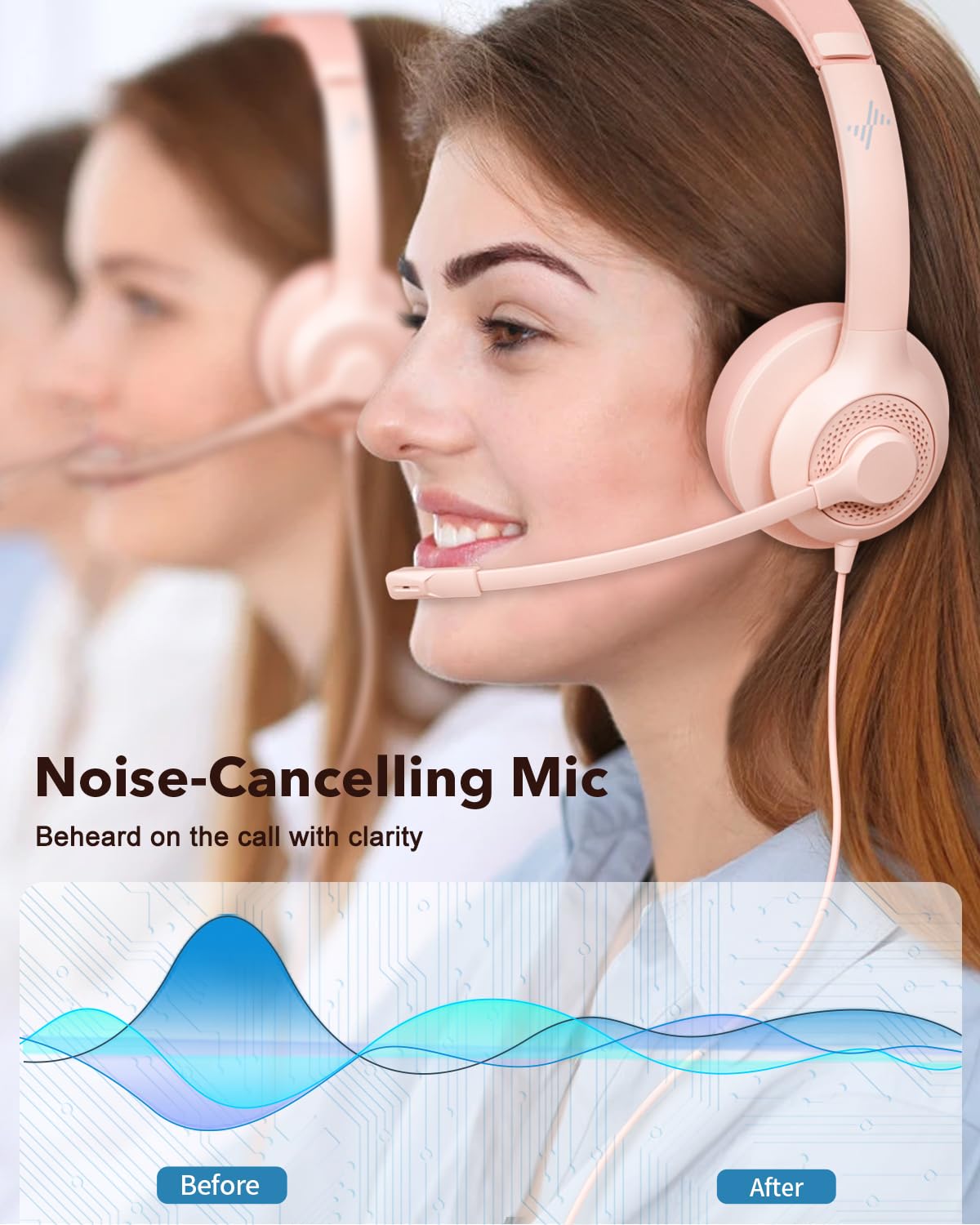 JIAMQISHI USB Headset with Mic for PC, On-Ear Computer Laptop Headphones with Noise Cancelling Microphone in-line Control for Home Office Online Class Skype Zoom
