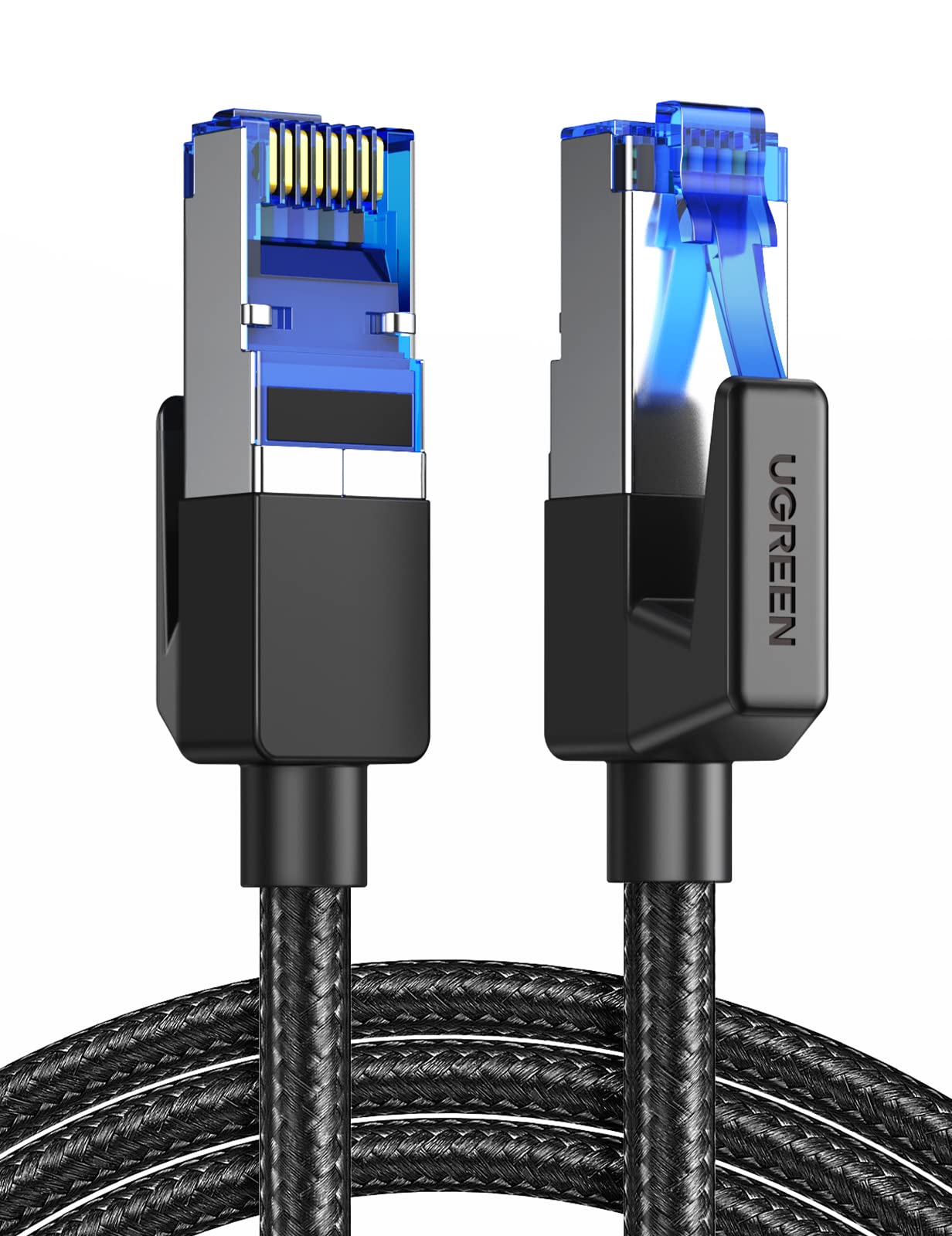UGREEN Cat 8 Ethernet Cable High Speed 40Gbps 2000Mhz Network Shielded Cat8 Cable Braided Heavy Duty RJ45 LAN Cables Internet Cord Compatible for PS5, PS4, Xbox One, Modem, Router, 10ft
