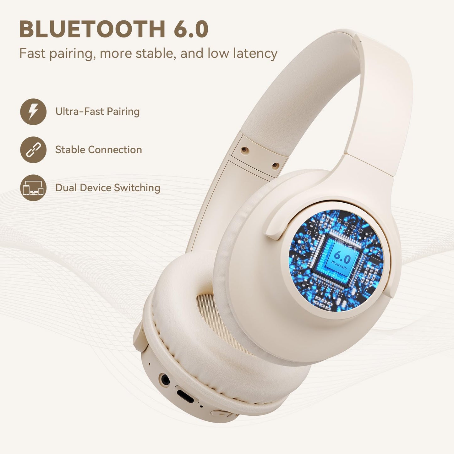 KVIDIO Bluetooth Headphones Over Ear, 65 Hours Wireless Headphones with Microphone, Foldable Lightweight HiFi Stereo Headset with Deep Bass for Travel Work Laptop PC Cellphone