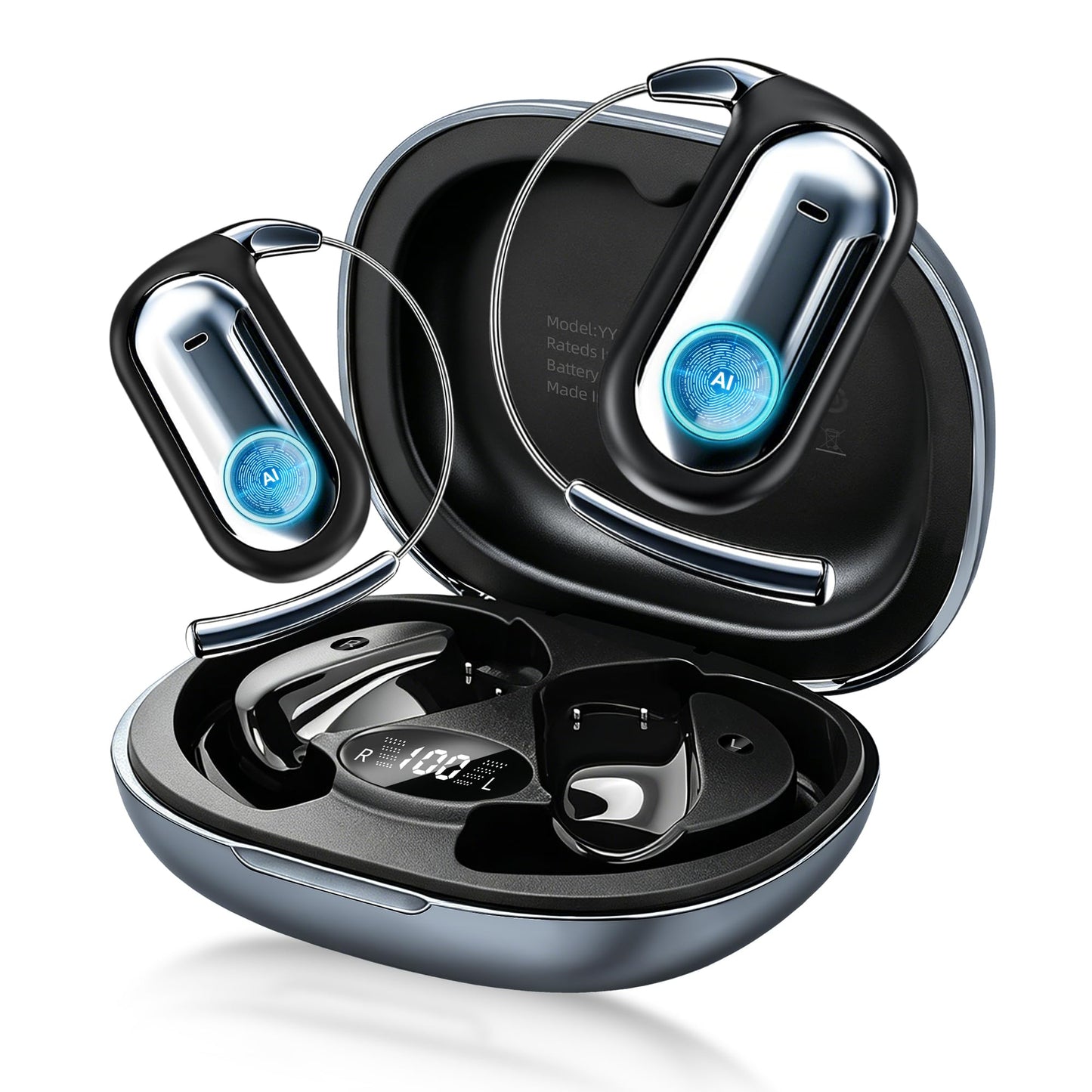AI Translation Earbuds Real Time 96H Open Ear Bluetooth 6.1 Translator Earbuds w/Ultra-Slim Earhooks 198 Language Two-Way Translator Device Game & Music Dual Modes No Subscription for Travel Learning