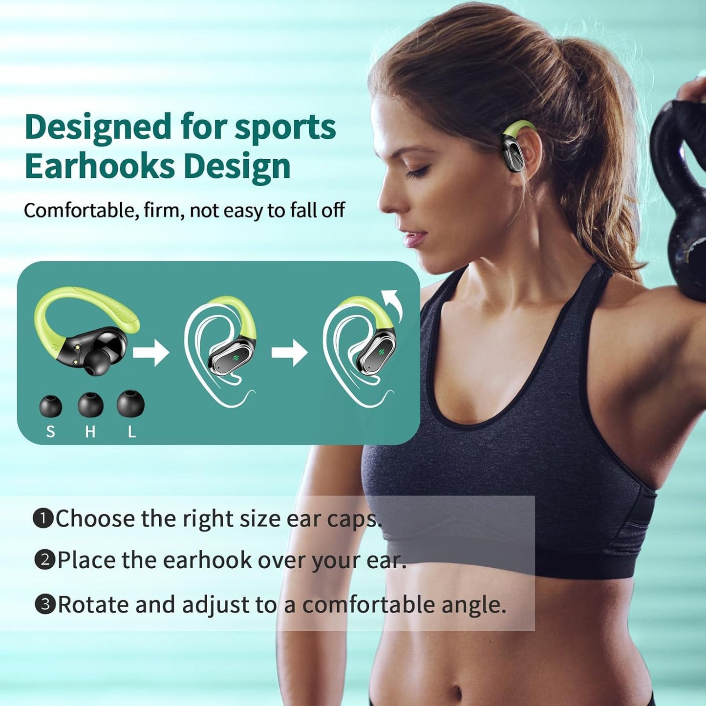 Wireless Earbuds, Bluetooth 5.4 Headphones Sport, LED Display Bluetooth Earbuds with ENC Noise Canceling Mic, 50H Stereo Wireless Headphones with Earhooks, IP7 Waterproof Ear Buds for Running/Workout