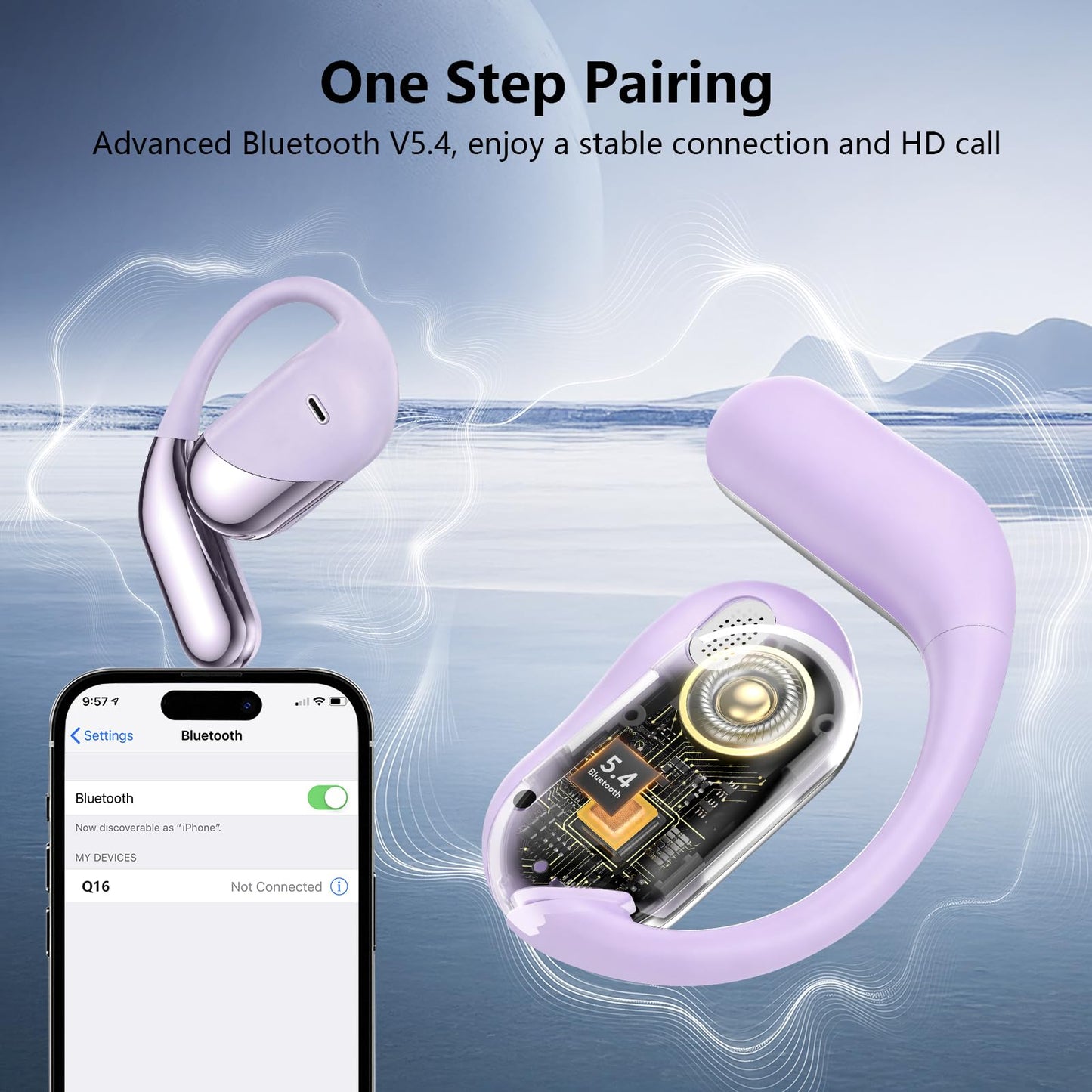 Open Ear Wireless Earbuds, Sports Bluetooth Headphones with Real Time Translation, 80Hrs Playtime with LED Power Display, Noise Canceling Headset, IPX7 Waterproof Earphones for Workout/Running