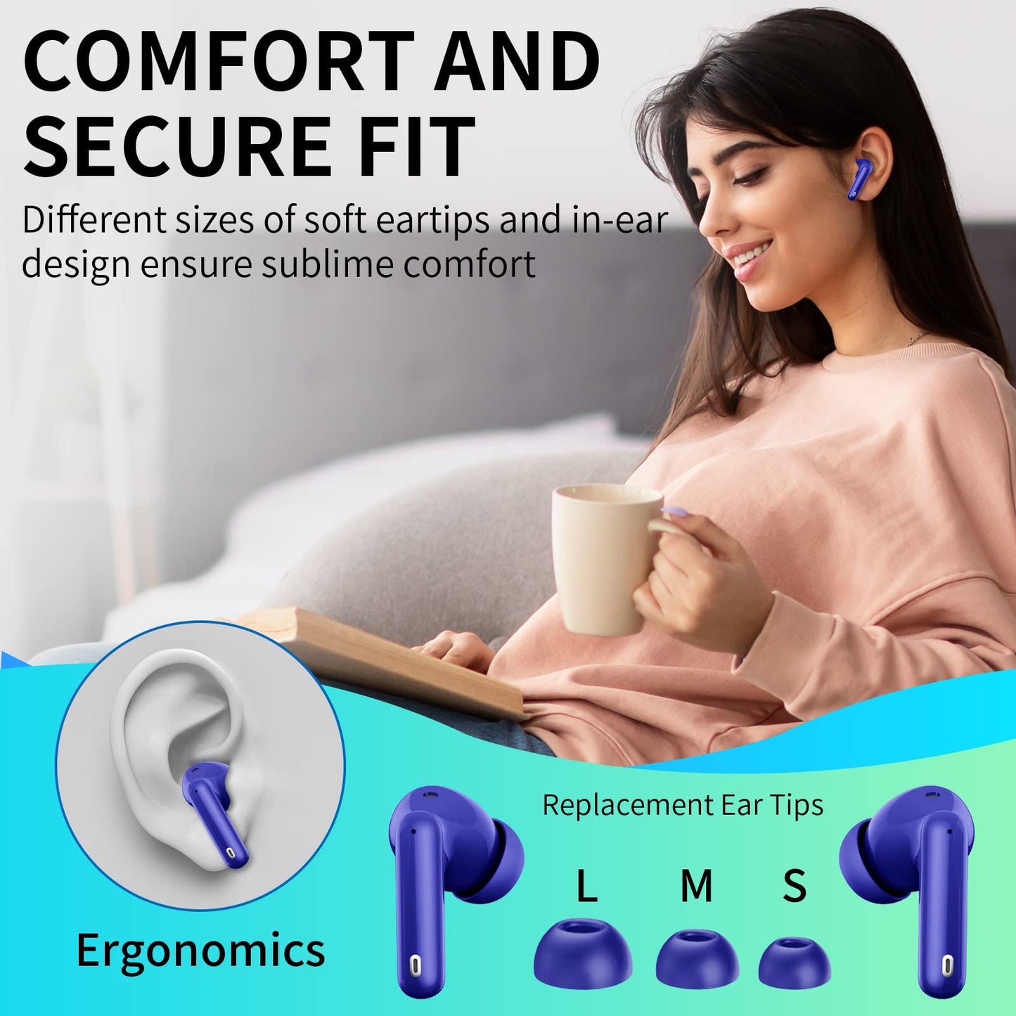 Wireless Earbuds, Bluetooth Headphones 5.4 HiFi Stereo, Wireless Earphones with ENC Noise Cancelling Mic, IP7 Waterproof in Ear Headphones, LED Digital Display Ear Buds, Touch Control, Black