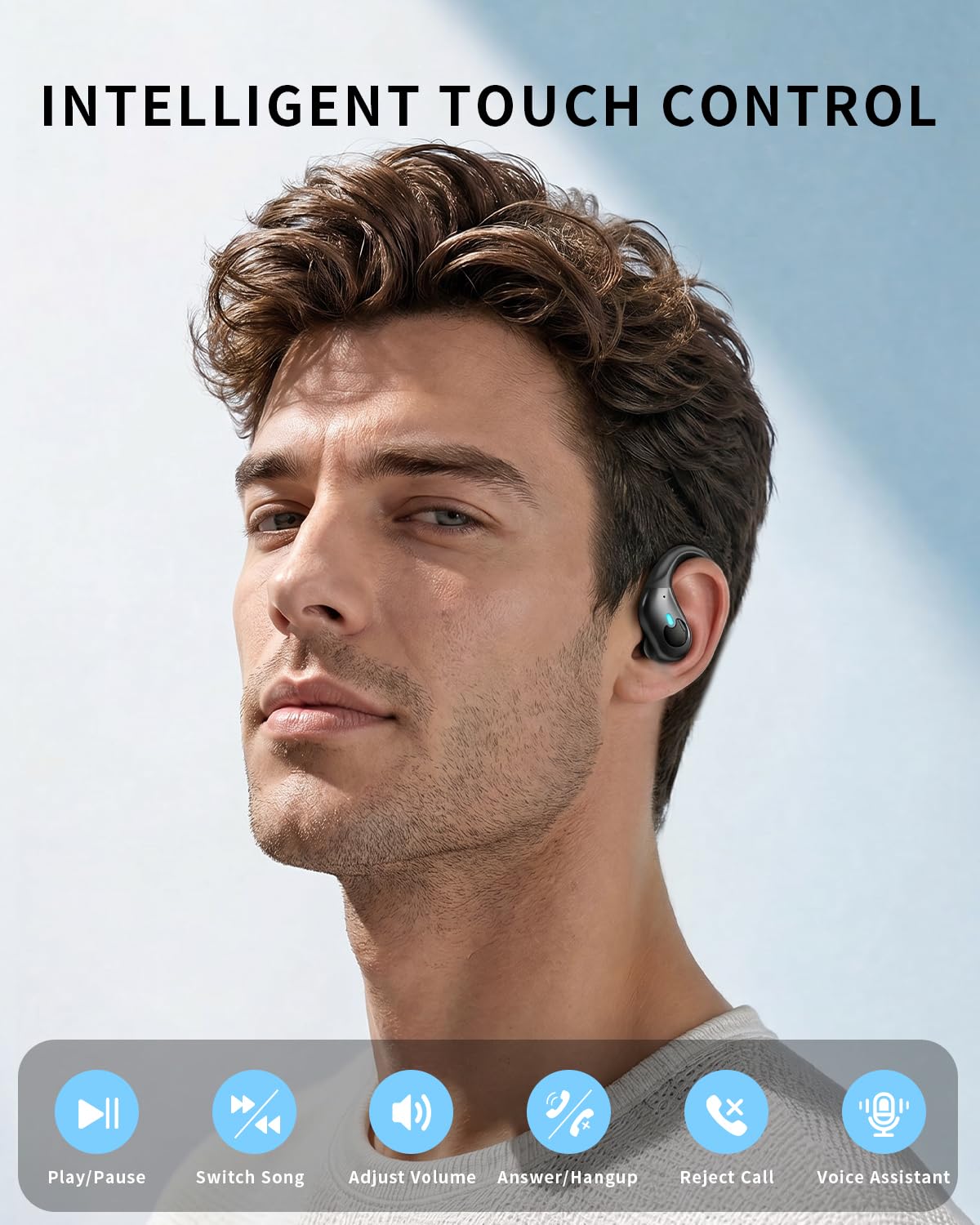 Active Noise Cancelling Ear Buds, Wireless Earbuds with Earhooks Microphone, 80hrs Playback Bluetooth Headphones Dual Battery Display Stereo Bass Earphones IPX7 Waterproof Headset for Workout/Sports