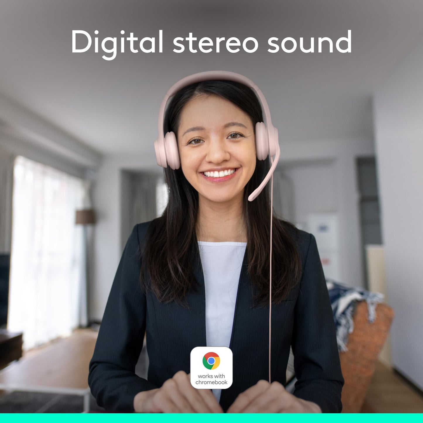 Logitech H390 Wired Headset for PC/Laptop, Stereo Headphones with Noise Cancelling Microphone, USB-A, in-Line Controls, Works with Chromebook - Rose, 1 Pack