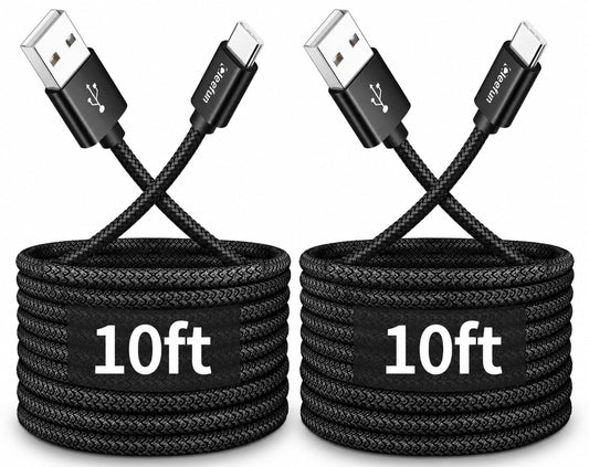 CLEEFUN Long USB C Cable 10ft, 2-Pack USB to USB C Cable, Type C Cable Fast Charge, USB C Charging Cord for iPhone 15 16 Pro Max, Samsung Galaxy S24 S23 S22 S21 S20 FE Ultra S10 A15 A35 A54