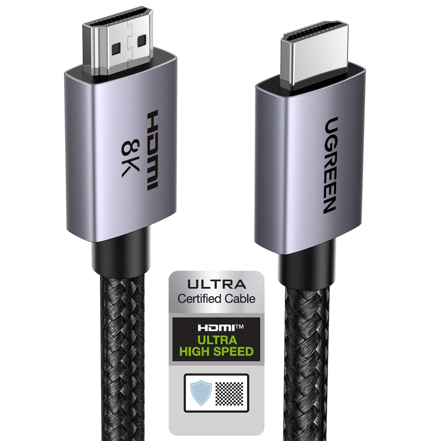 UGREEN 10K 8K HDMI 2.1 Cable 48Gbps 6.6FT, Certified 8K@60Hz 4K@120Hz 144Hz High Speed Gaming Cable Braided Cord, eARC HDCP 2.3 Dynamic HDR Compatible for HDTV/PS5/Xbox/SoundBar/RTX3090/Blu-ray