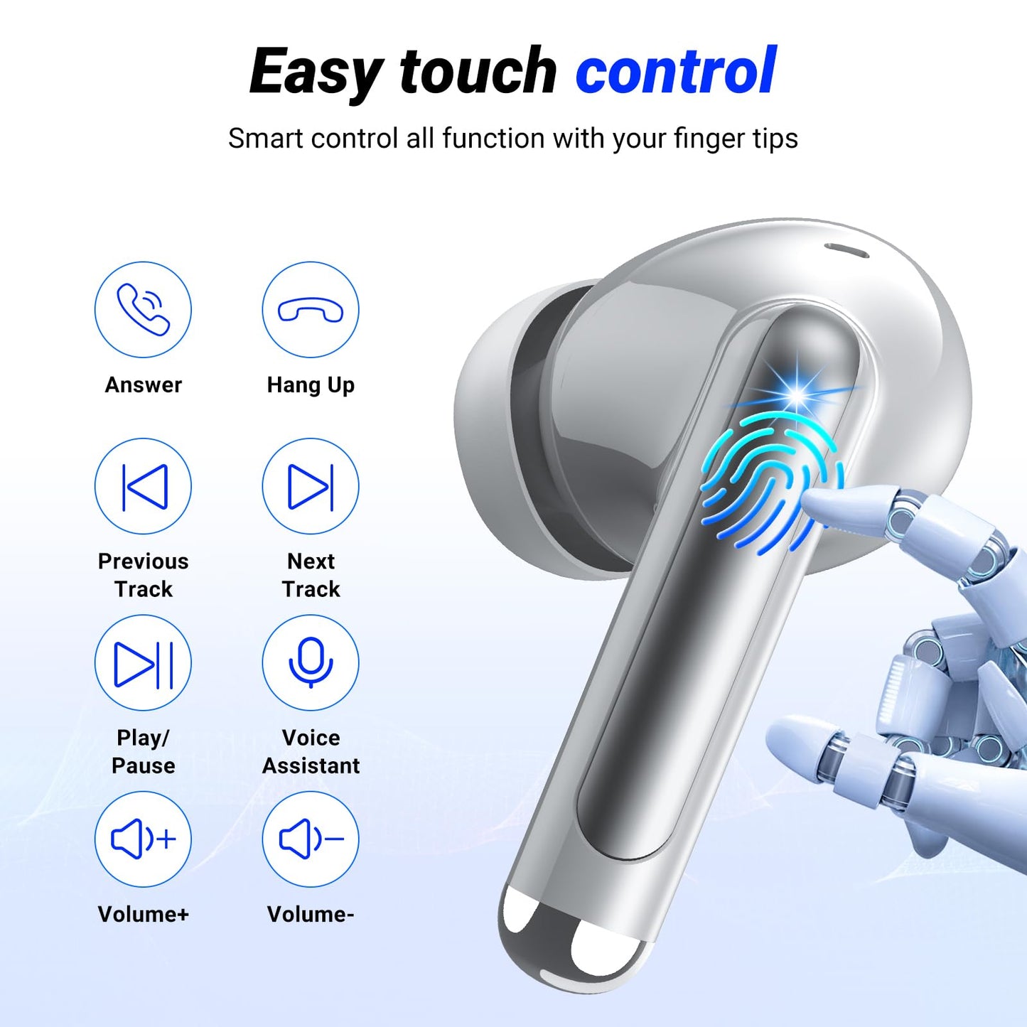 Wireless Earbuds, Bluetooth 5.4 Headphones, 50H Playback Deep Bass Stereo Ear Buds with LED Power Display Charging Case, IPX7 Waterproof in-Ear Earbuds for Smart Phone Laptop Computer Sports Black