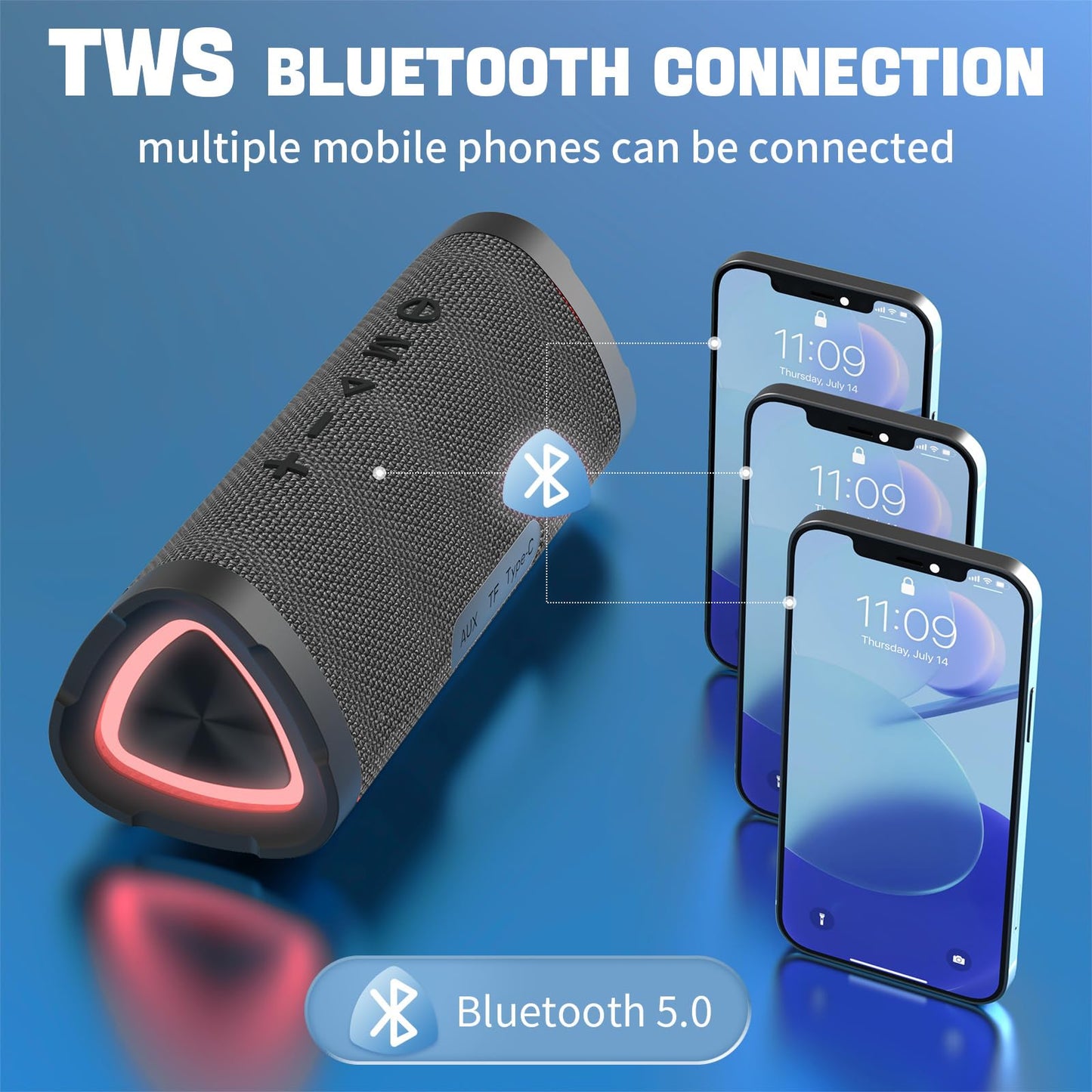 Bluetooth Speaker,Vanzon V40 Portable Wireless Bluetooth Speaker with IPX7 Waterproof, 24W HiFi Stereo Sound,24H Playtime, LED Lights and TWS Dual Pairing, Suitable for Home Outdoors Travel,Great Gift