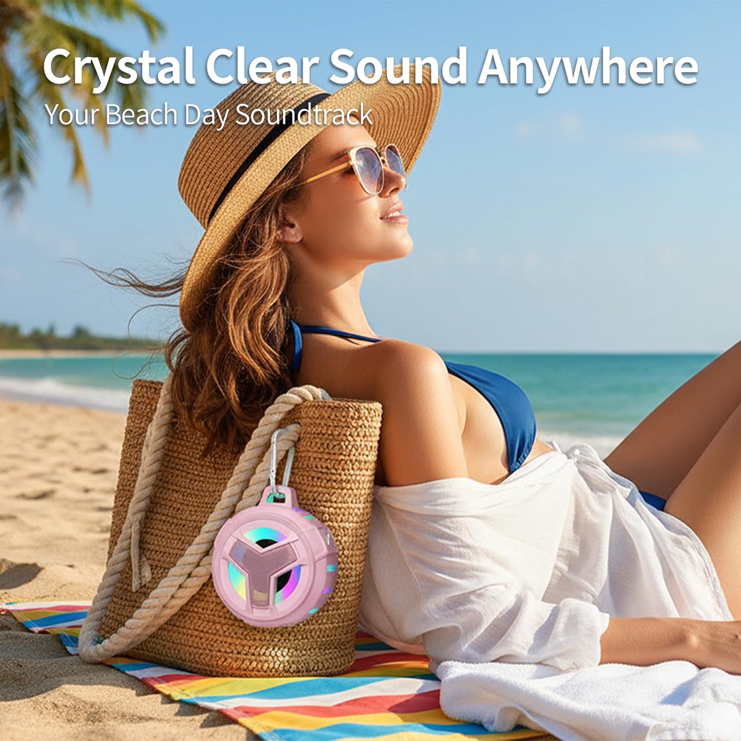 EBODA Bluetooth Shower Speaker, Portable Bluetooth Speakers, IP67 Waterproof Outdoor Speaker Wireless with LED Light, Floating, 2000mAh, True Wireless Stereo for Pool, Kayak, Bike, Golf, Gifts -Black