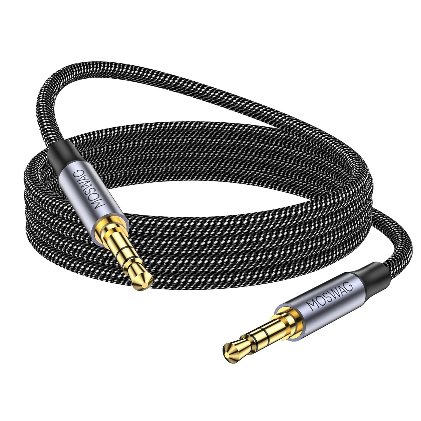MOSWAG 10FT/3Meters 3.5mm Audio Auxiliary Jack Cable 3 Pole to 3.5mm Aux Cable Male to Male Aux Cord Nylon Braided Stereo Jack Cord for Phones, Headphones, Speakers, Tablets, PCs, Music Players and More