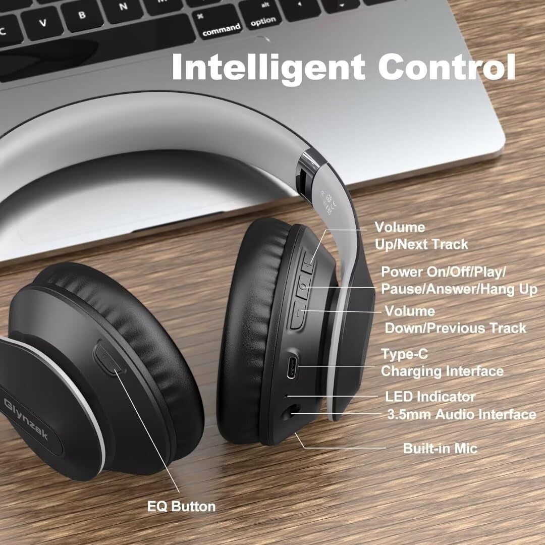 Wireless Bluetooth Headphones Over Ear 65H Playtime HiFi Stereo Headset with Microphone and 6EQ Modes Foldable Bluetooth V6.0 Headphones for Desktop Computer Laptop Rose Gold