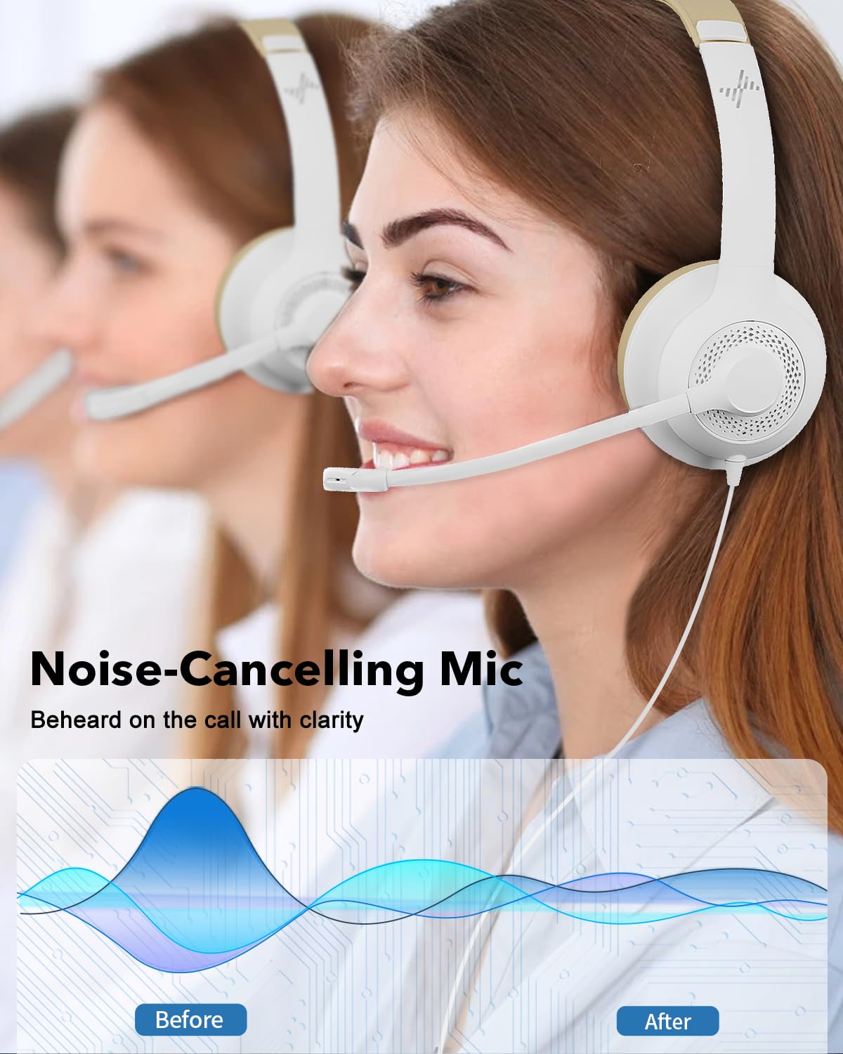 JIAMQISHI USB Headset with Mic for PC, On-Ear Computer Laptop Headphones with Noise Cancelling Microphone in-line Control for Home Office Online Class Skype Zoom