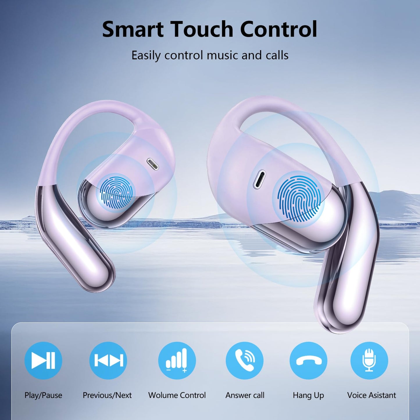 Open Ear Wireless Earbuds, Sports Bluetooth Headphones with Real Time Translation, 80Hrs Playtime with LED Power Display, Noise Canceling Headset, IPX7 Waterproof Earphones for Workout/Running