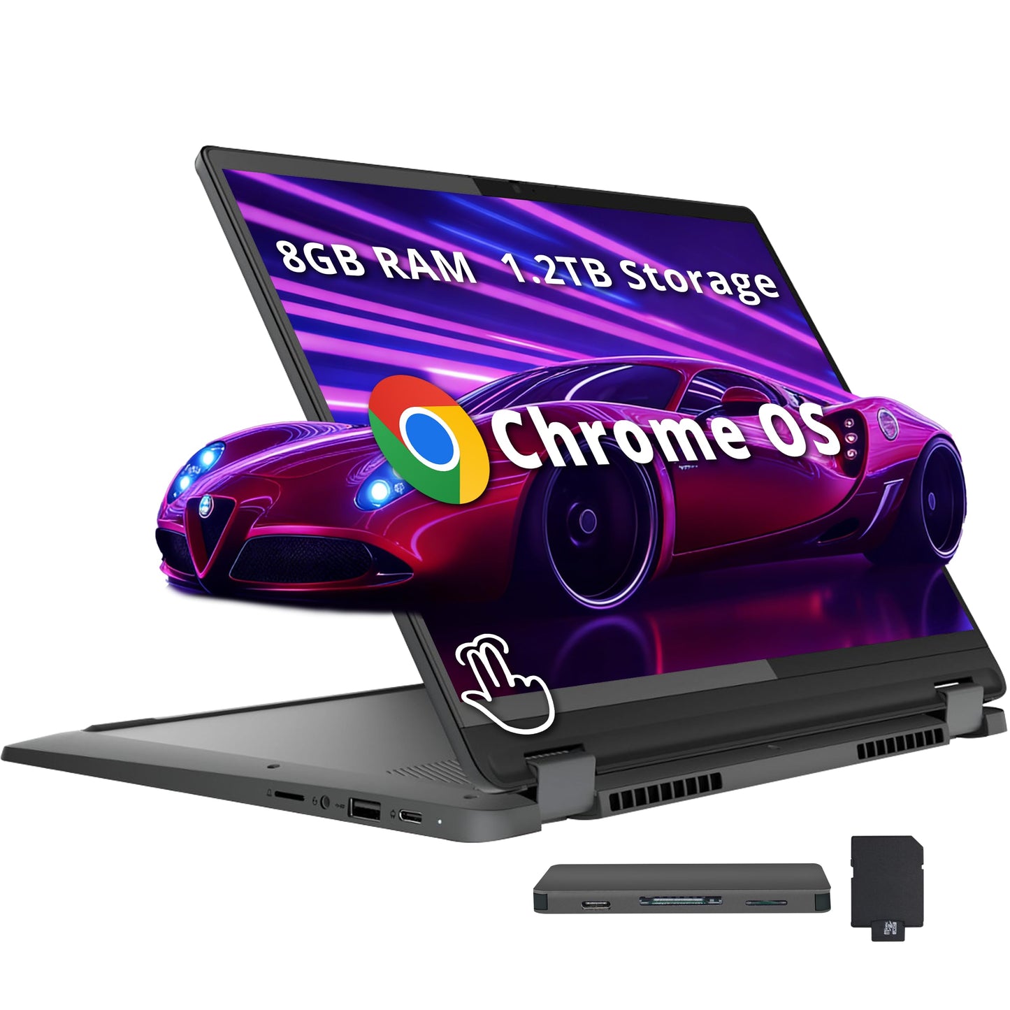 Lenovo Slim 3 Chromebook, 14″ FHD IPS Touchscreen Laptop, MediaTek Kompanio 520 Processor, 4GB RAM, 224GB Storage (64GB eMMC+160GB Docking Station Set), Webcam, Chrome OS, Abyss Blue