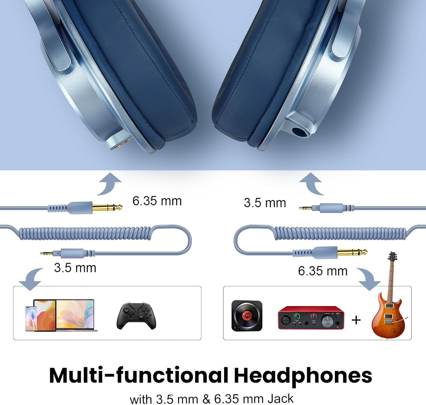 OneOdio A71 Wired Over Ear Headphones, In-Line Mic, Studio Headphones with SharePort, Professional Monitor Recording & Mixing Foldable Headphones with Hi-Res Sound for DJ Guitar Amp Computer PC