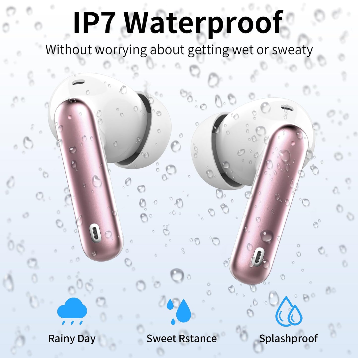 Wireless Earbuds, Bluetooth Headphones 5.4 HiFi Stereo, Wireless Earphones with ENC Noise Cancelling Mic, IP7 Waterproof in Ear Headphones, LED Digital Display Ear Buds, Touch Control, Black