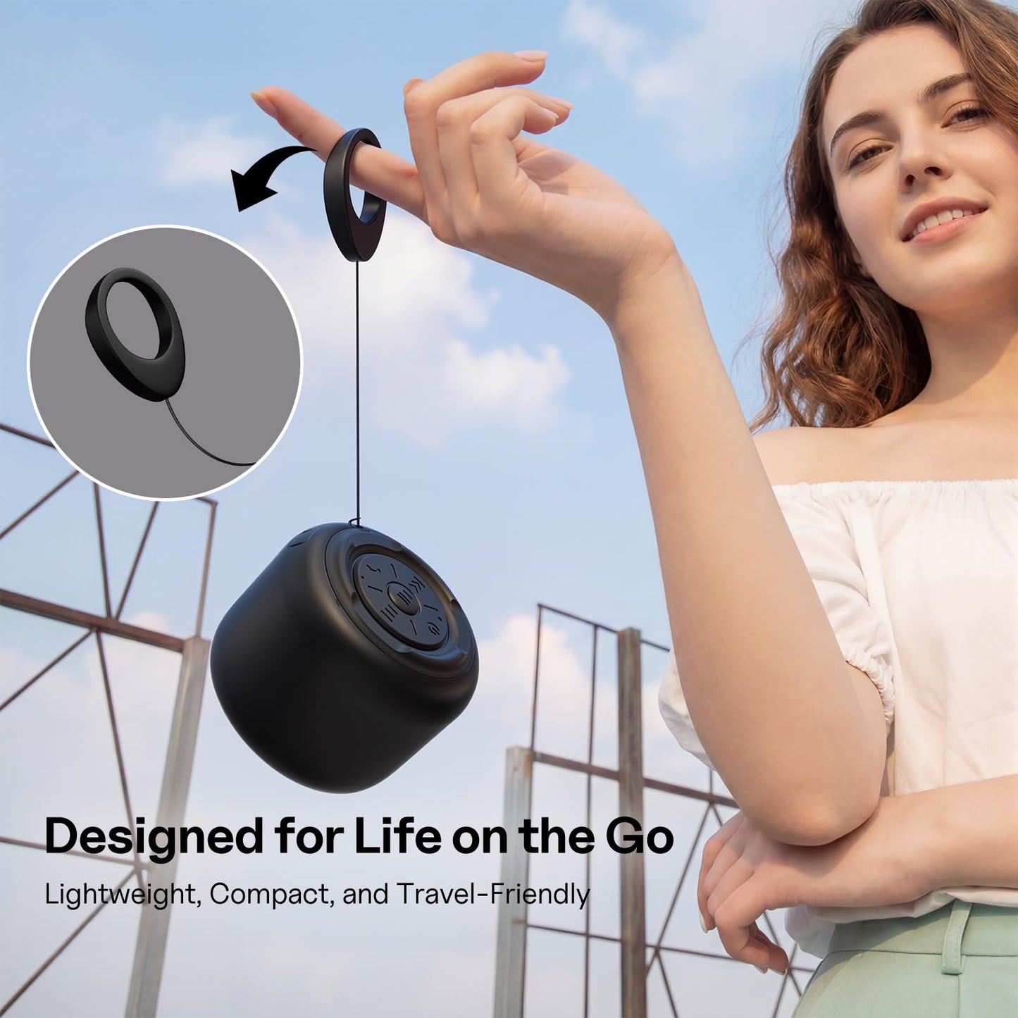 Bobtot Portable Bluetooth Speakers with Strap Easy to Carry, Wireless IPX5 Waterproof Mini Speaker with Loud Stereo Sound, 20 Hours Playtime, Rechargeable Battery, Built-in Microphone (Pink)