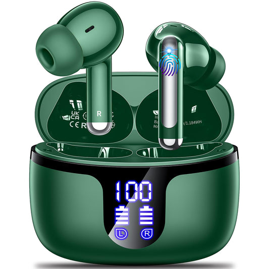 Wireless Earbuds, Bluetooth 5.4 Headphones, 50H Playback Deep Bass Stereo Ear Buds with LED Power Display Charging Case, IPX7 Waterproof in-Ear Earbuds for Smart Phone Laptop Computer Sports Black