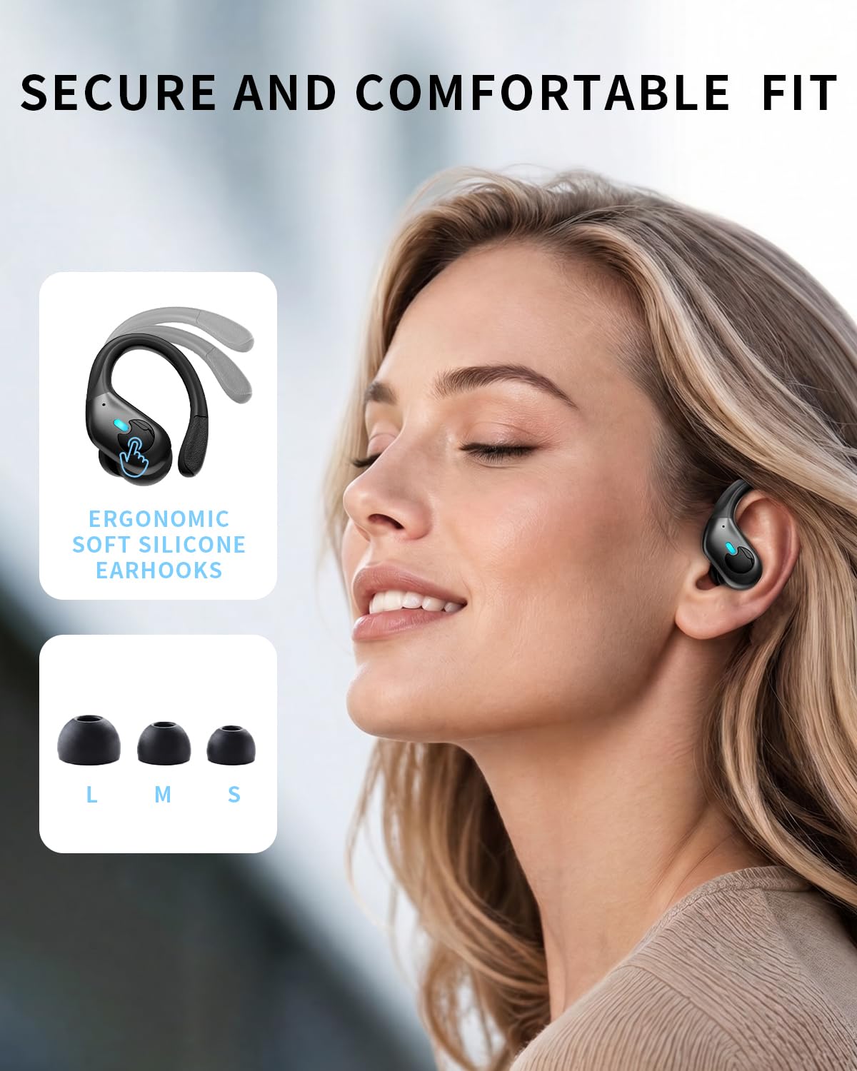 Active Noise Cancelling Ear Buds, Wireless Earbuds with Earhooks Microphone, 80hrs Playback Bluetooth Headphones Dual Battery Display Stereo Bass Earphones IPX7 Waterproof Headset for Workout/Sports