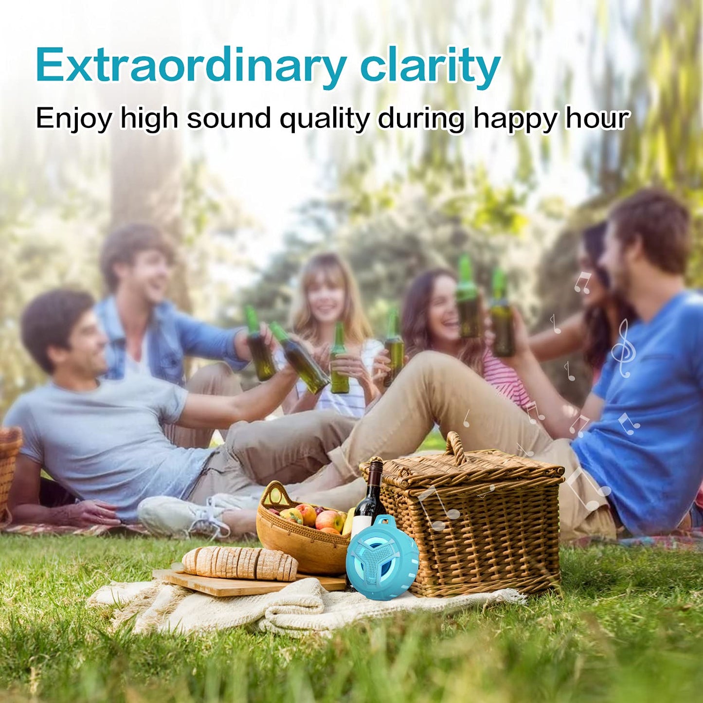 EBODA Bluetooth Shower Speaker, Portable Bluetooth Speakers, IP67 Waterproof Outdoor Speaker Wireless with LED Light, Floating, 2000mAh, True Wireless Stereo for Pool, Kayak, Bike, Golf, Gifts -Black