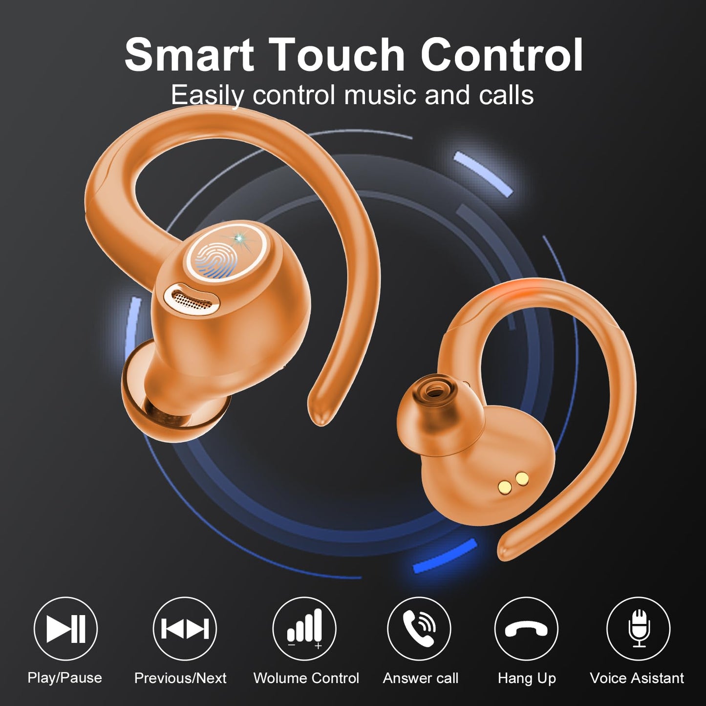 2026 Wireless Earbuds Bluetooth 5.3 Headphones Sports, 48H Earphones with ENC Mic, Stereo Deep Bass Bluetooth Earbuds with Secure Earhook, LED Display, IPX7 Waterproof Ear Buds for Running/Gym/Workout