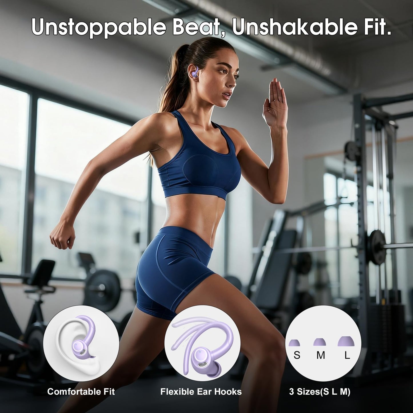 2026 Wireless Earbuds Bluetooth 5.3 Headphones Sports, 48H Earphones with ENC Mic, Stereo Deep Bass Bluetooth Earbuds with Secure Earhook, LED Display, IPX7 Waterproof Ear Buds for Running/Gym/Workout