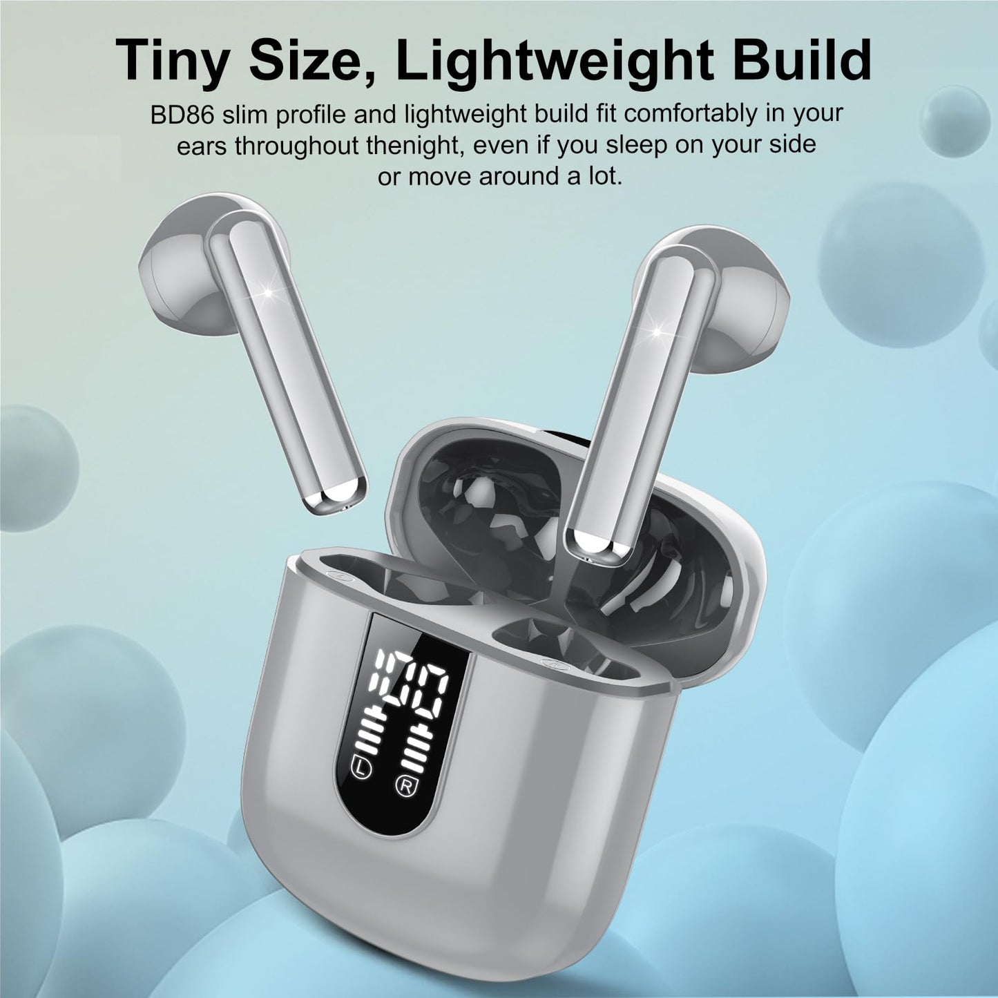 Wireless Earbuds, Bluetooth 5.3 Headphones HiFi Stereo, Mini in-Ear Bluetooth Earbuds, Wireless Earphones with 4 ENC Noise Cancelling Mic, IP7 Waterproof, LED Display, Touch Control Ear Buds, White