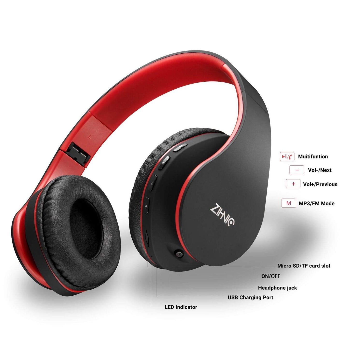 zihnic Bluetooth Headphones Over Ear, Foldable Wireless and Wired Stereo Headset Micro SD/TF, FM for iPhone/Samsung/iPad/PC/TV,Soft Earmuffs &Light Weight for Prolonged Wearing (Gold)